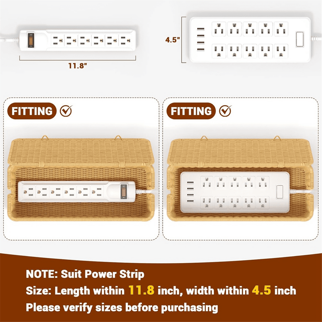 Cable Management Box, Power Strip Organizer with Locked Cover,Handmade Rattan Cords Hider,Cord - Image 2