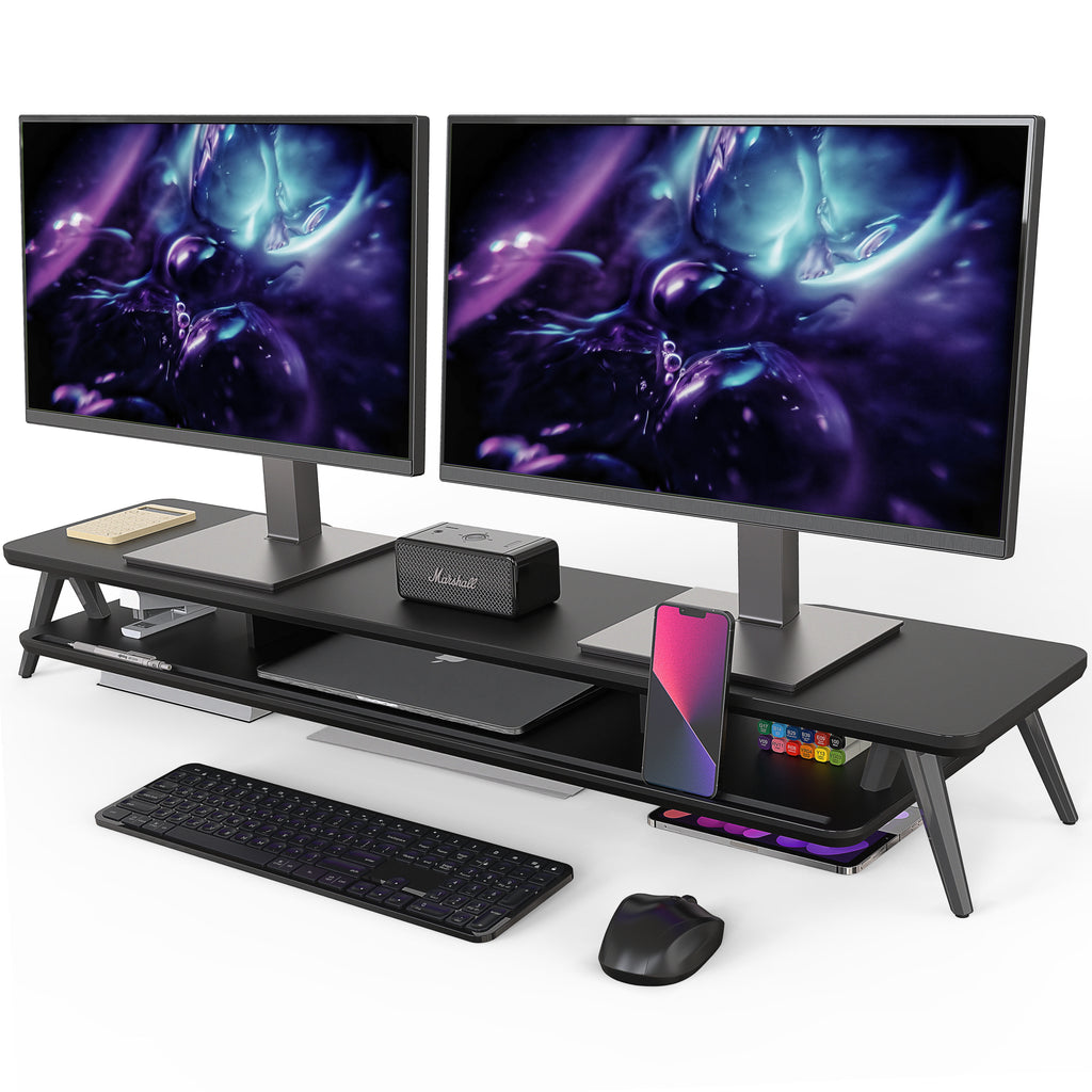 Dual Monitor Stand, Monitor Stands Riser for 2 Monitors, 42.5 Inch Monitor Stands Shelf with 12 Color LED Light for O... - Image 3