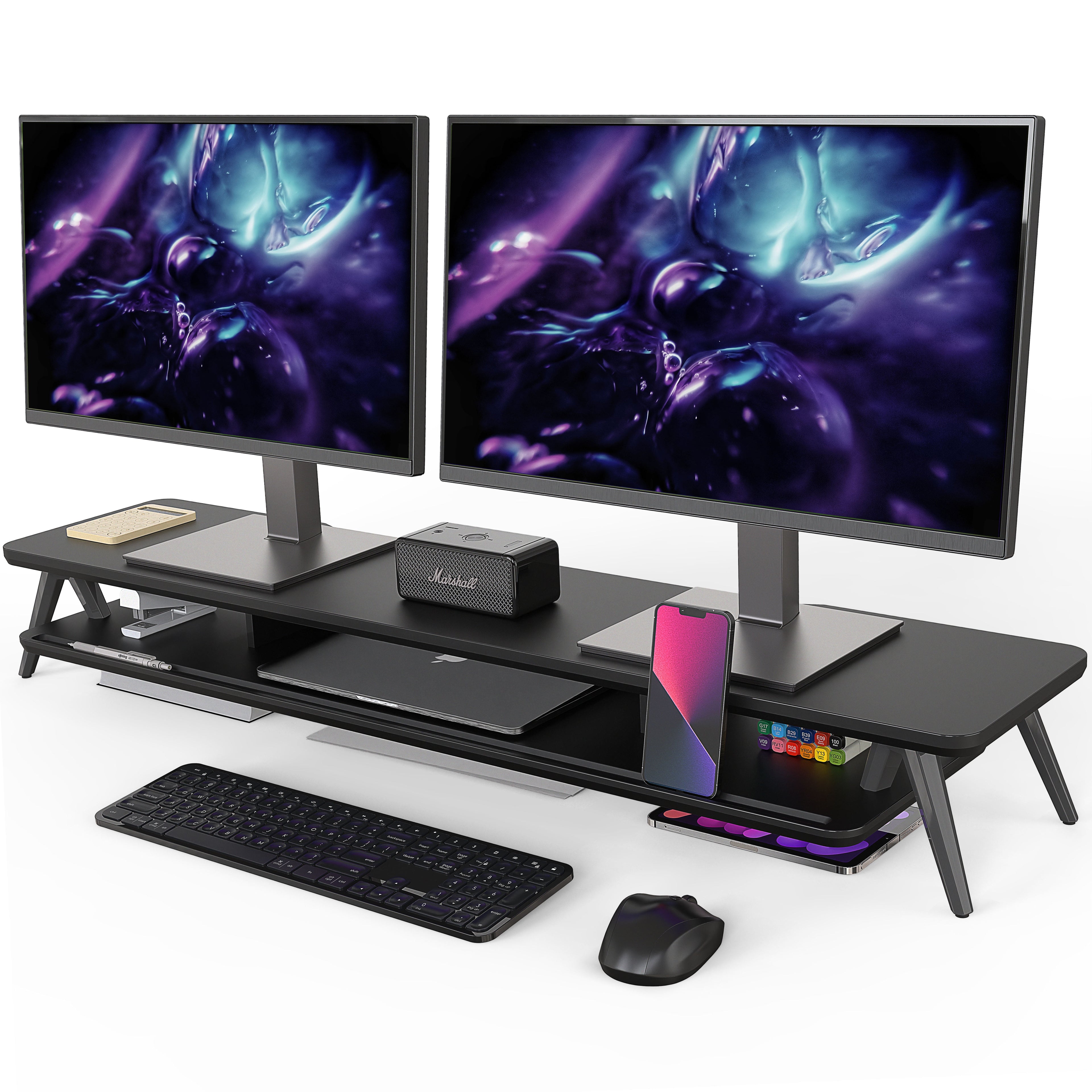 Dual Monitor Stand, Monitor Stands Riser for 2 Monitors, 42.5 Inch Monitor Stands Shelf with 12 Color LED Light for O... - Image 3