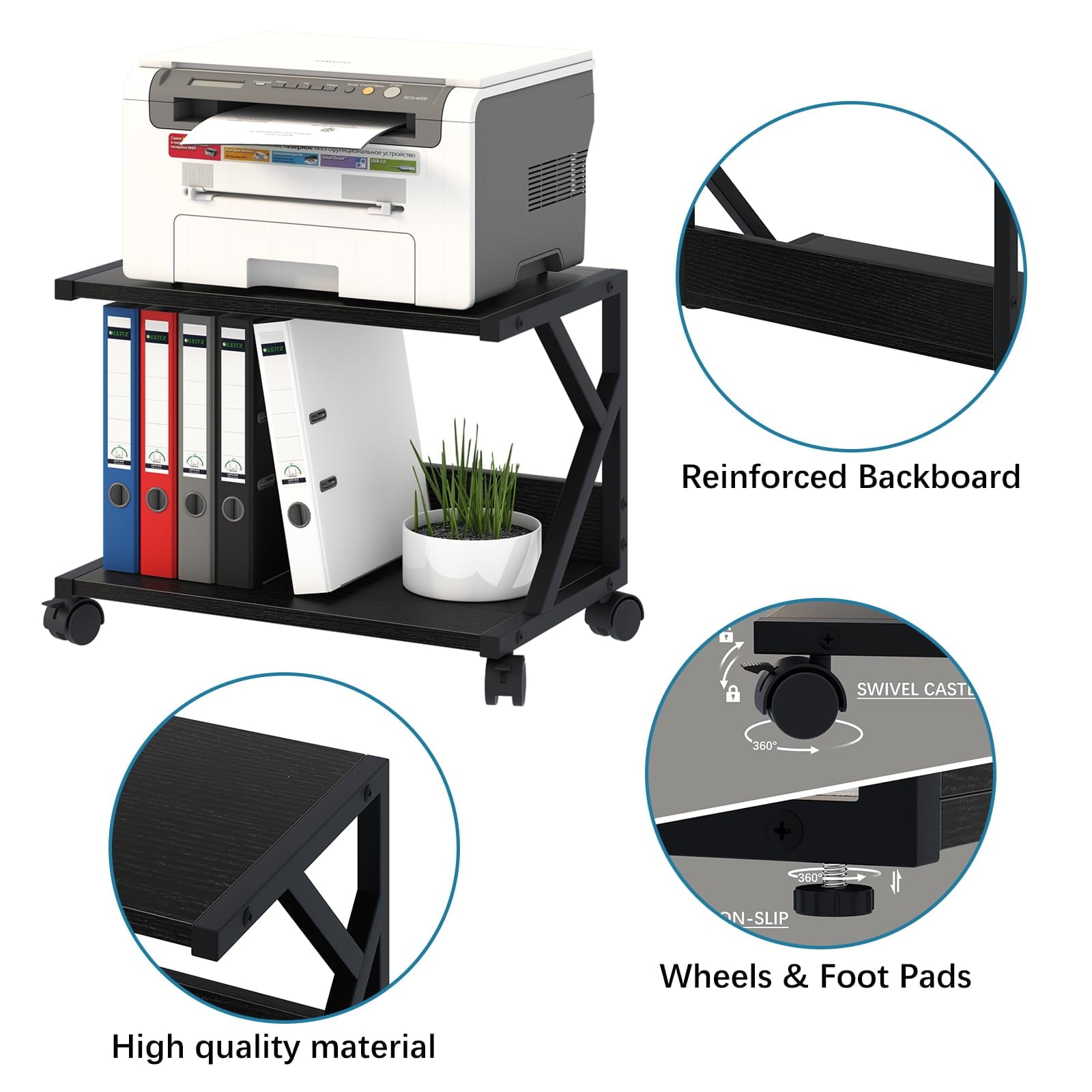 Desktop Printer Stand with 2 Tier Wood Storage Shelves,Under Desk Printer Table,Multi-Purpose Home Office Desk Organi... - Image 5