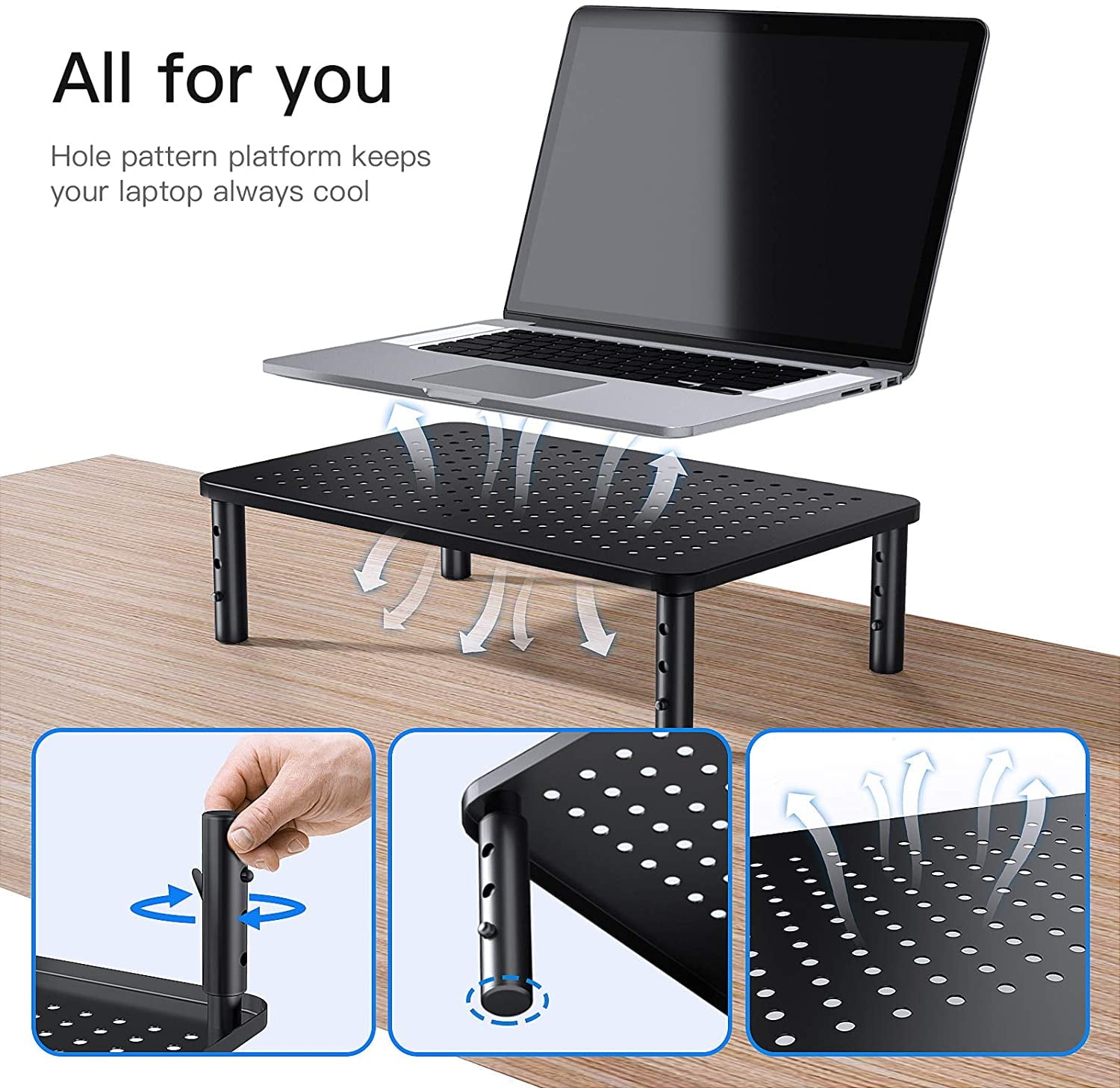2-Pack Monitor Stand Riser with 3 Height Adjustable and Mesh Platform for Laptop, Computer, Printer - Image 6