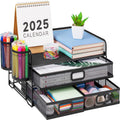 3 Tier Mesh Desk Organizer with Drawer, Multi-Functional Desk Organizers and Accessories, Paper Letter Organizer with...