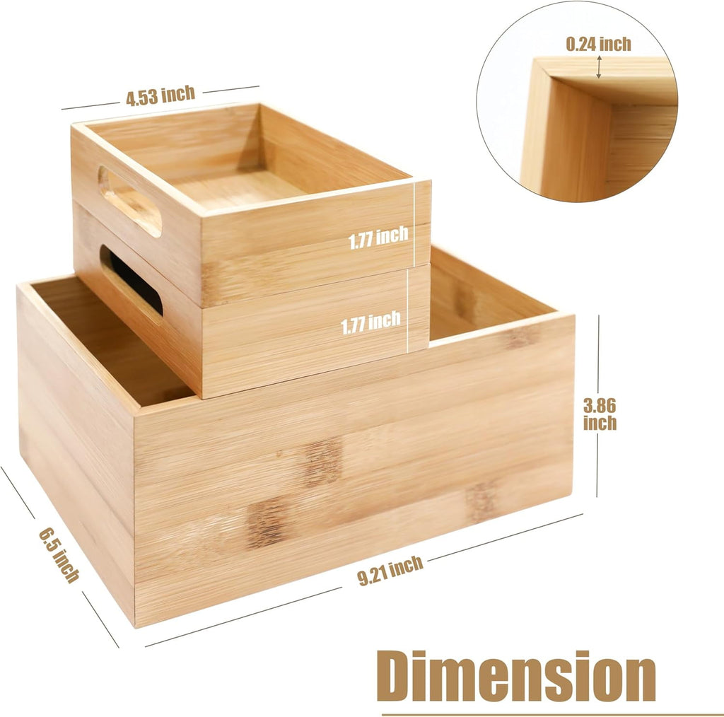 3-Piece Stackable Bamboo Storage Box, Office Desk Organizer, Wooden Boxes for Makeup Drawer Organizer Bathroom, Offic... - Image 3
