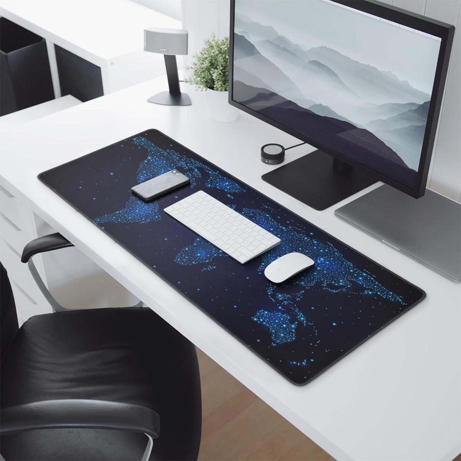 Stars World map Mouse pad (31.5x11.8 in) Extended Gaming Mousepad Non-Slip Rubber Base Desk mat for Desktop with Stit... - Image 5