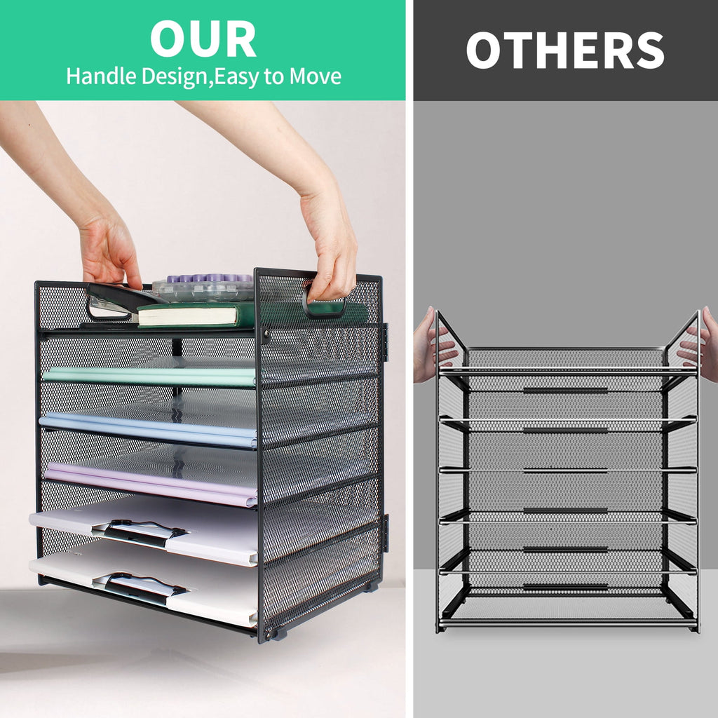 PHANCIR 6-Tier Desk Organizer Paper Storage Box ,Stationery Tray with Handle Mesh Stationery Tray Desktop File Classifier, Suitable for Offi - Image 3