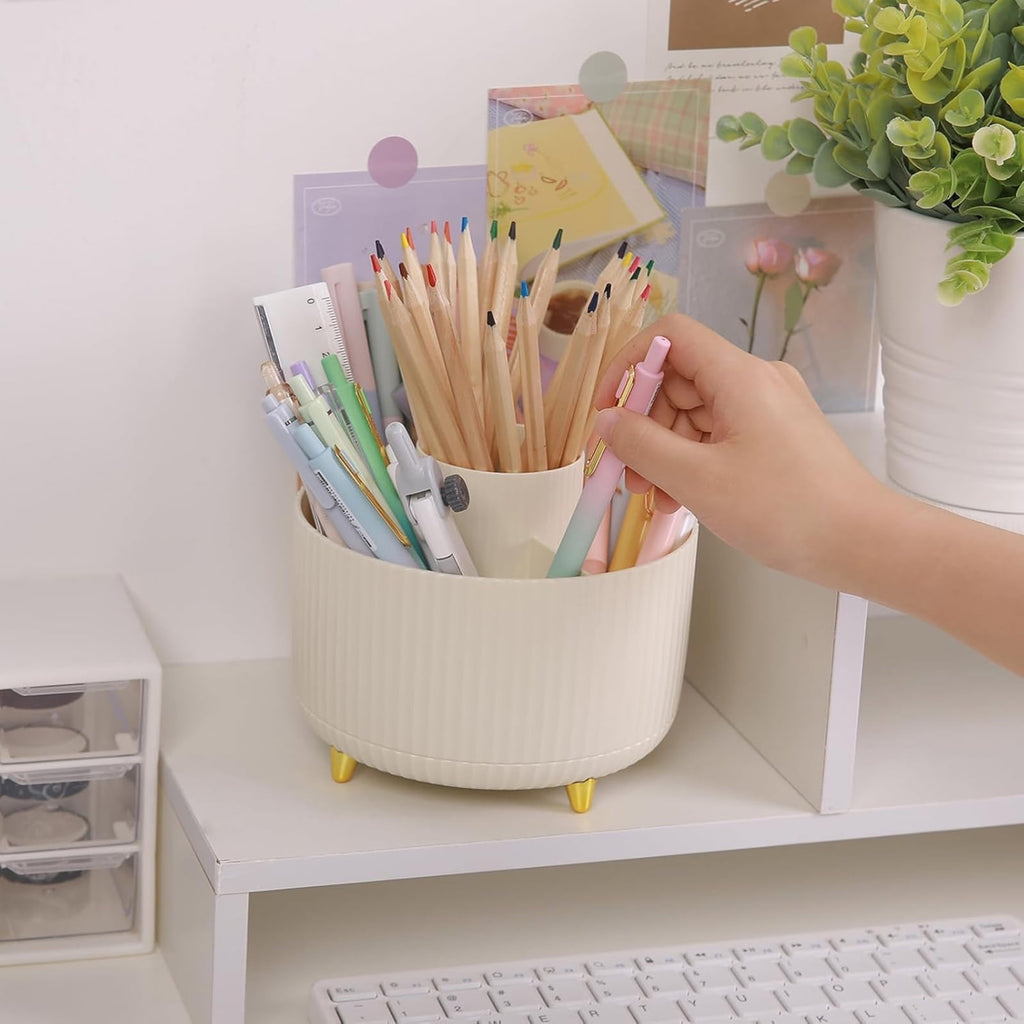 360 Rotating Plastic Desk Pen Organizer with 5 Slots, Dual-Purpose Art Supply Pencil Cup for Office, Home - Image 5