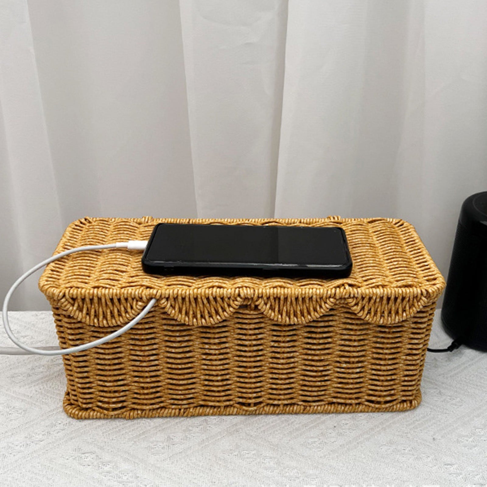 Fufafayo under $5 Handmade Cable Management Box, Imitation Rattan Cord Organizer Cord Hider Box, Desk Cord Management Box to Hide Cords and - Image 2