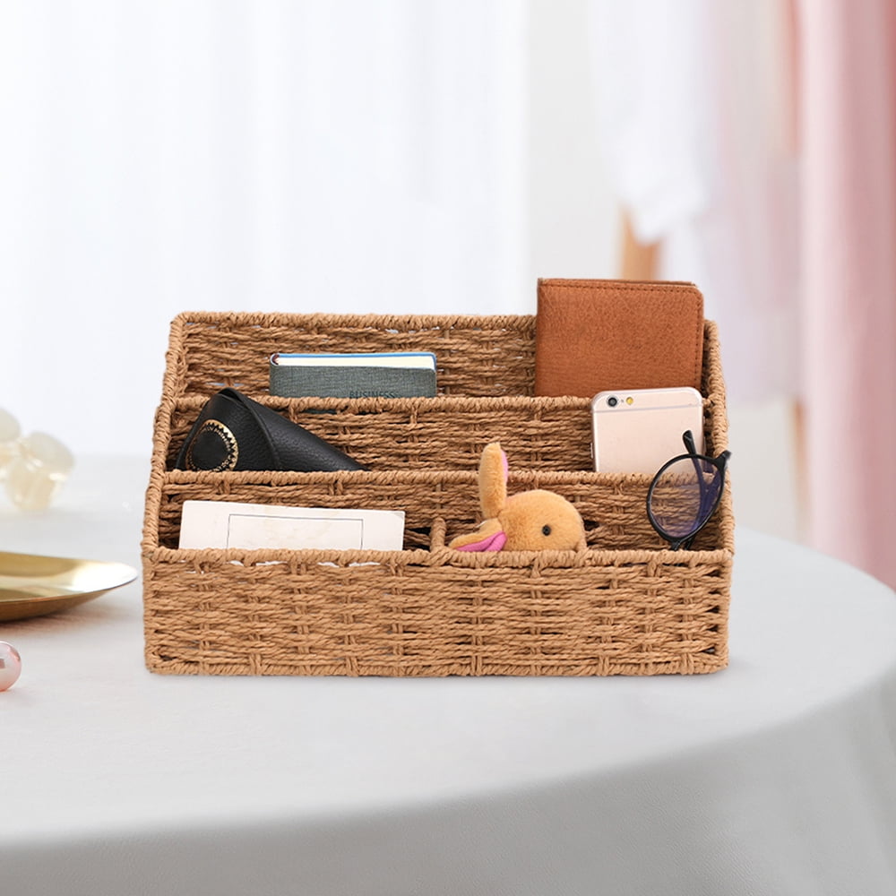 Woven Mail Organizer Basket, 12.6 Inch Countertop Mail Organizer for Bills and Pens, Farmhouse Desk Storage and Acces... - Image 2
