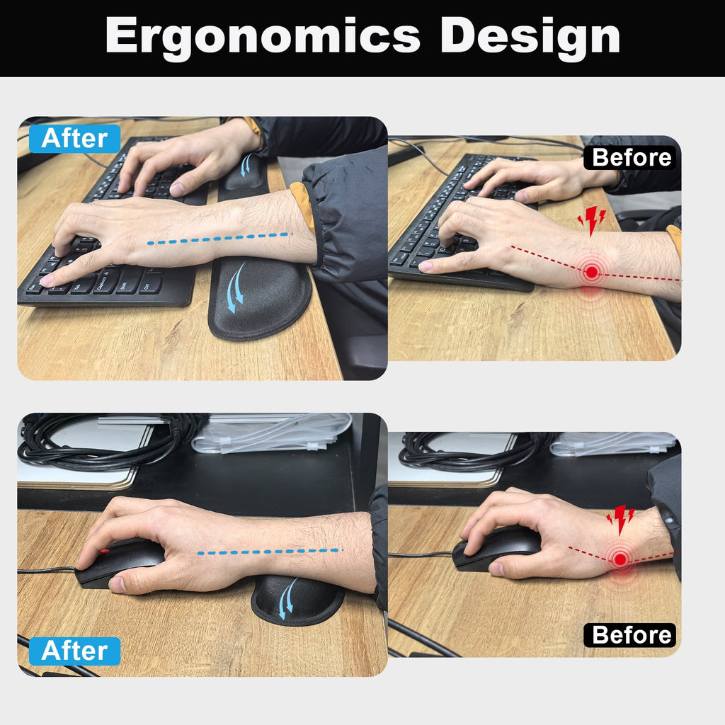 Memory Foam Keyboard Wrist Rest Set, Desk Pads Support Hand and Arm, Ergonomic Keyboard Mouse Wrist Support for Typin... - Image 4