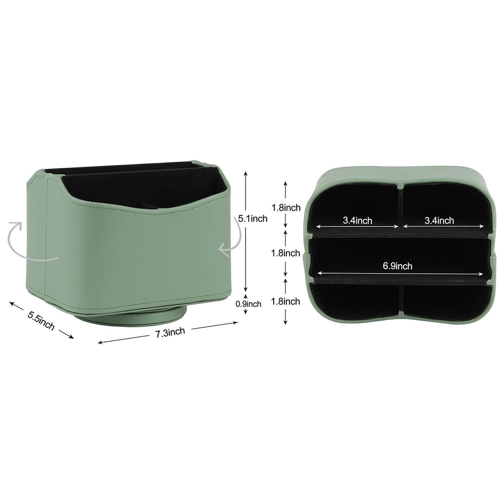 HofferRuffer Remote Control Holder, 360 Degree Spinning, PU Leather Desk Organizer, 5 Compartments Storage (Light Green) - Image 2