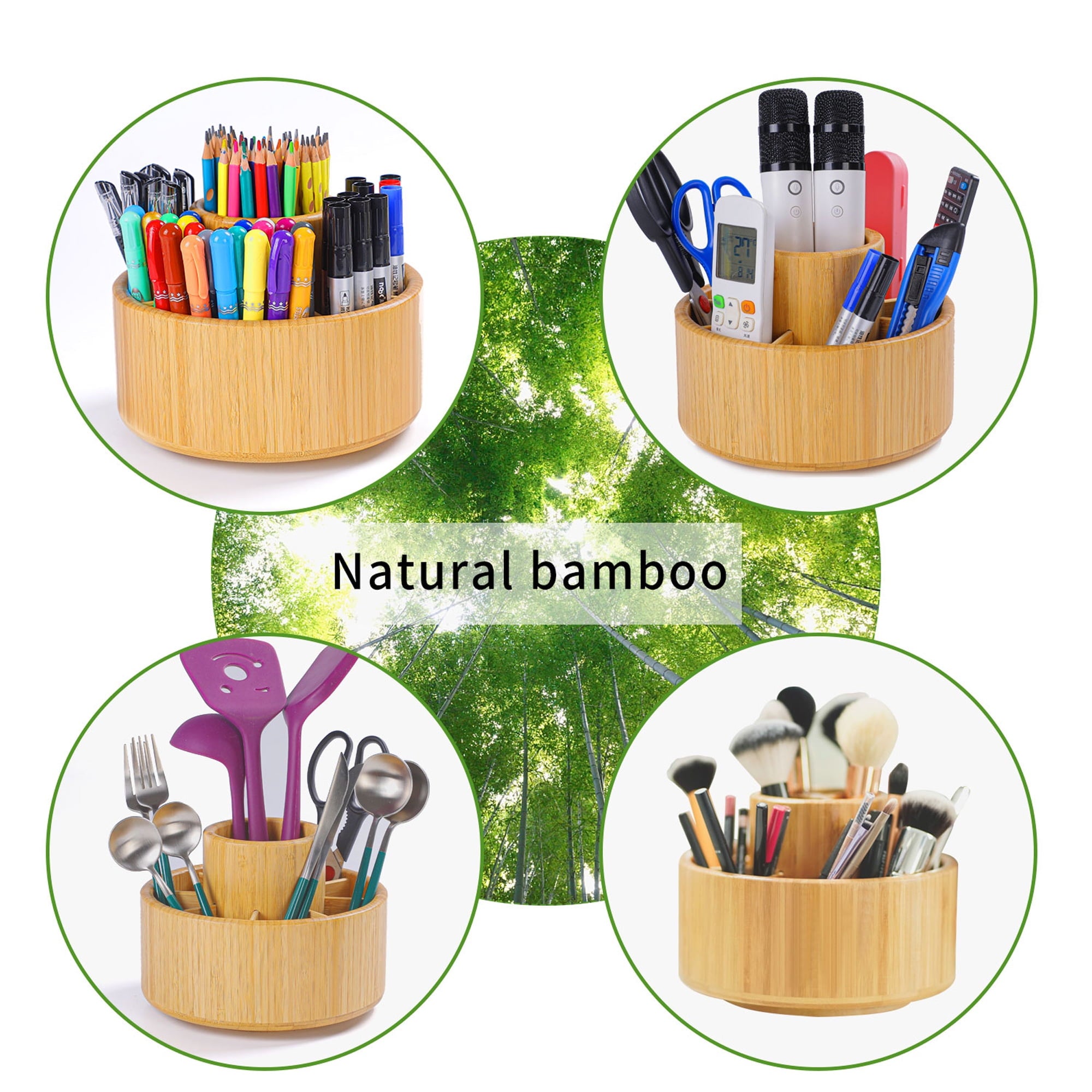 Bamboo Rotating Art Supply Desk Organizer,Pencil Holder Organizer, Desktop Storage Caddy for Pen,Colored Pencil,Crayo... - Image 4