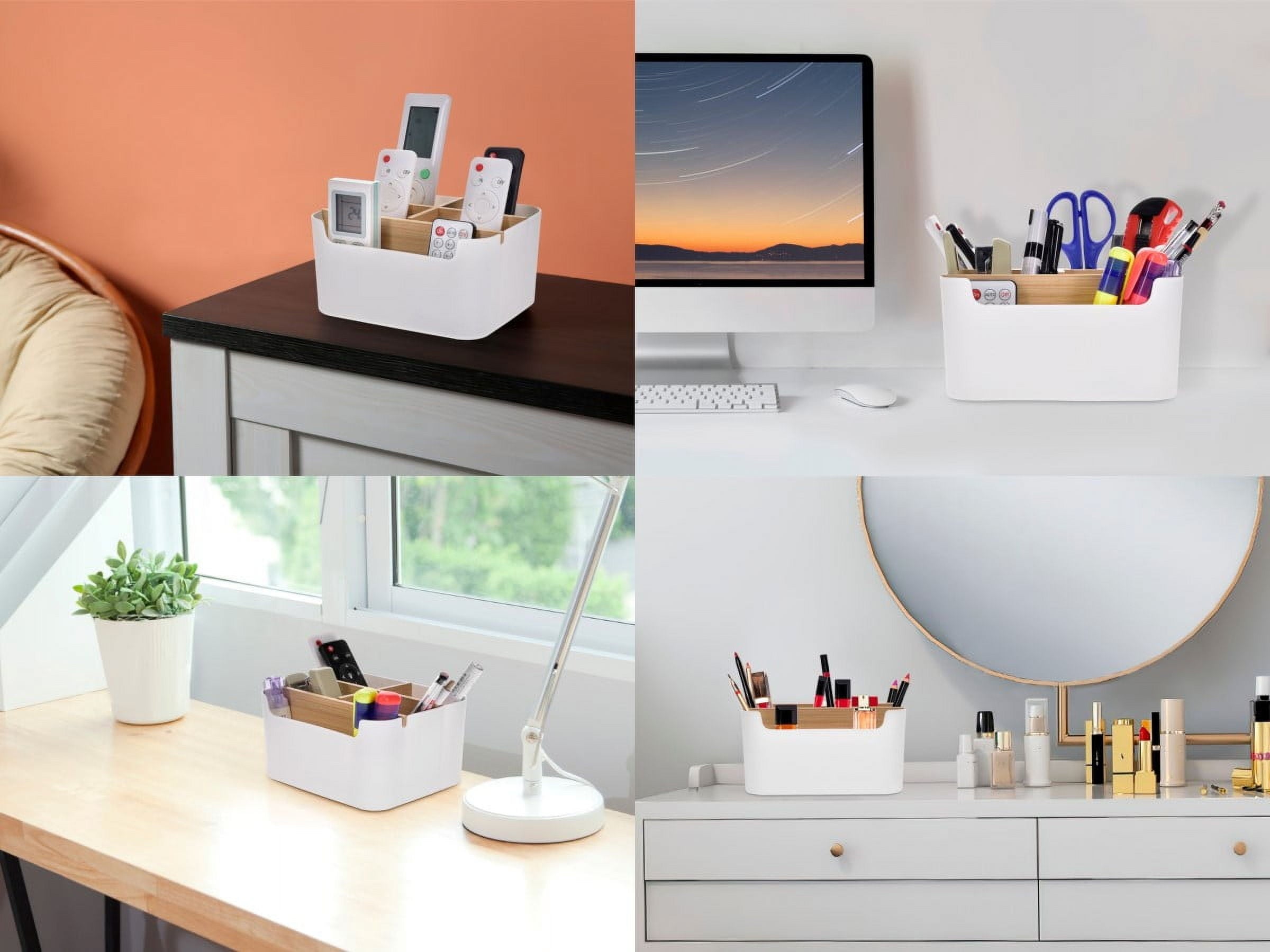 Remote Control Holder with 5 Divided Compartments, Desk Accessories Storage, Desktop Organizer Container For Remote Cont - Image 5