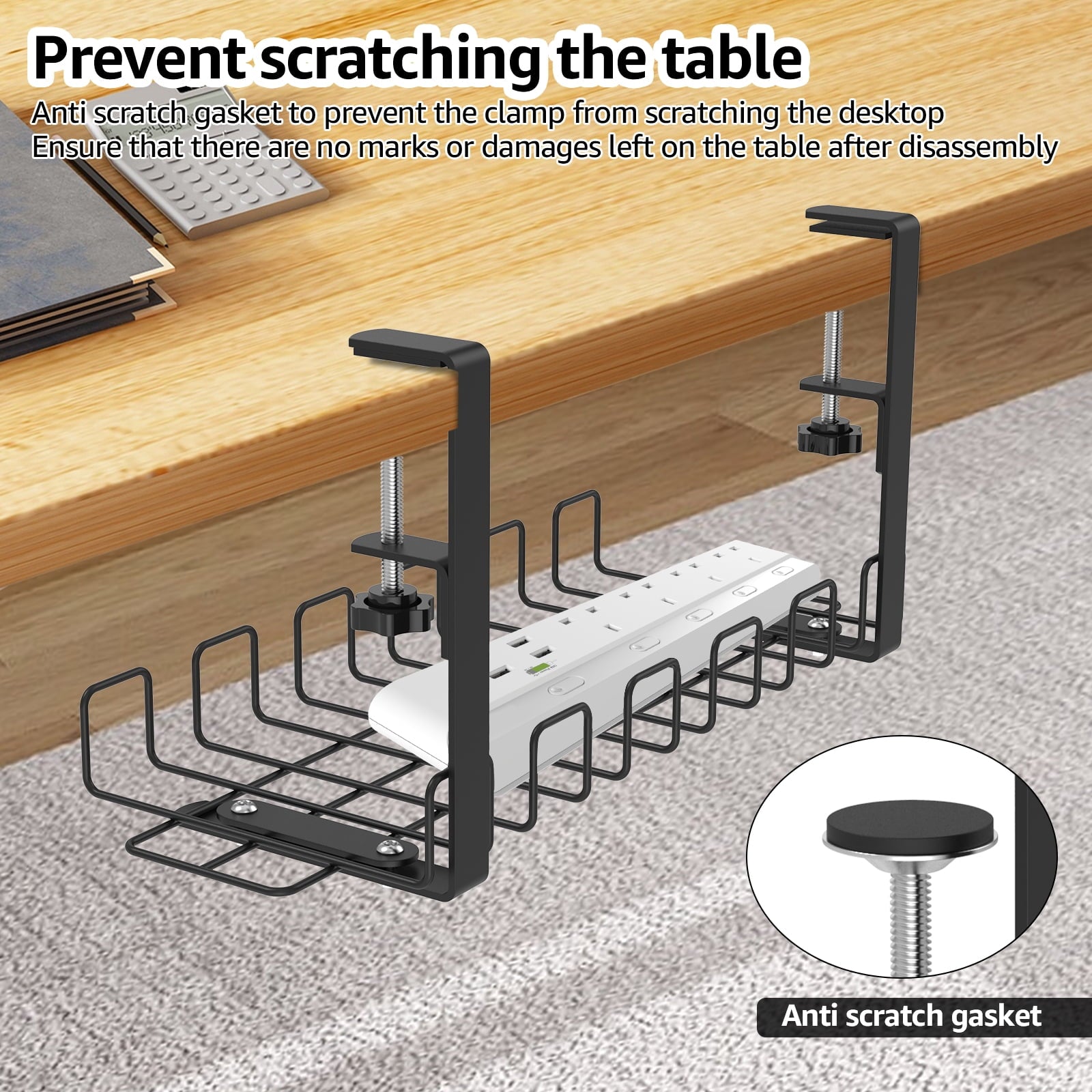 Management Tray with Clamps Metal Cord Organizer No Drill Management Rack Sturdy Organizer for Wire Management Black - Image 4