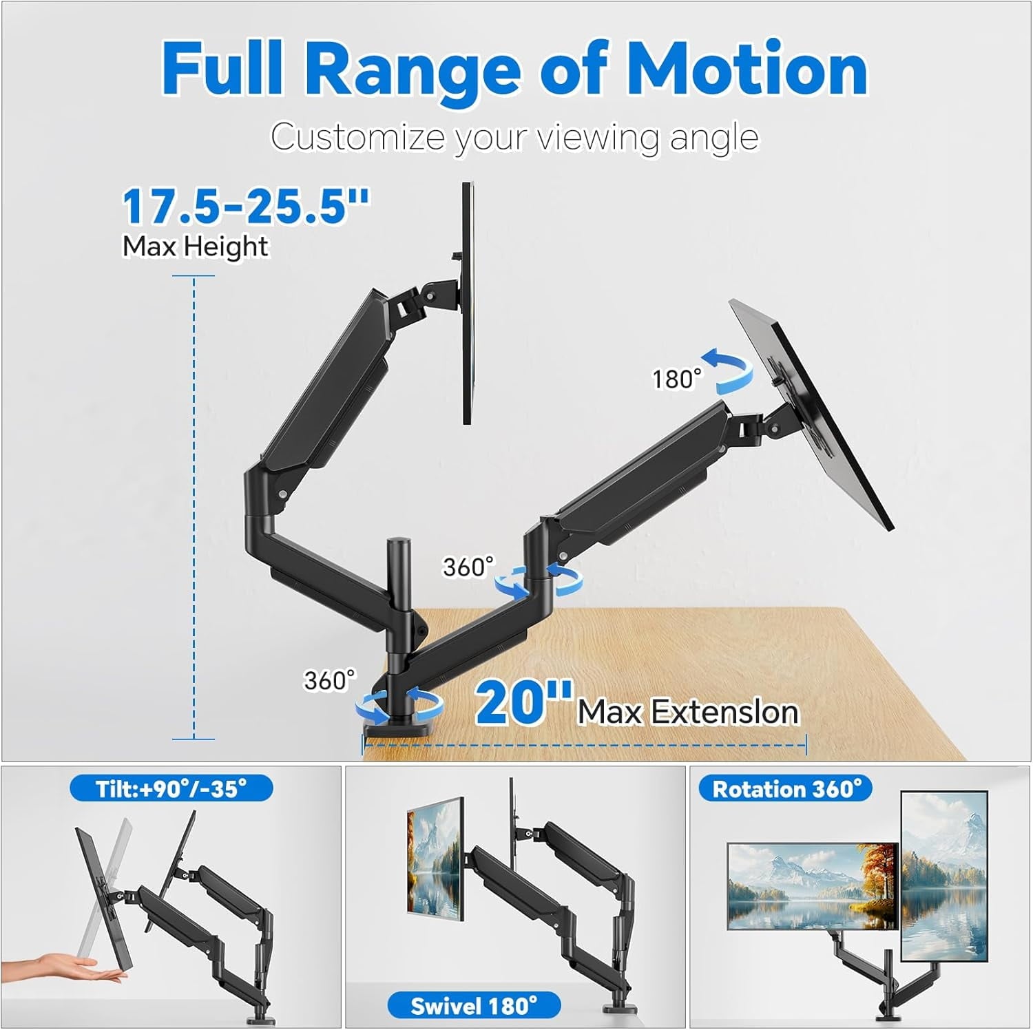 for 17-27 inch Computer Screens, Adjustable Riser Holds up to 20 lbs, Black - Image 3