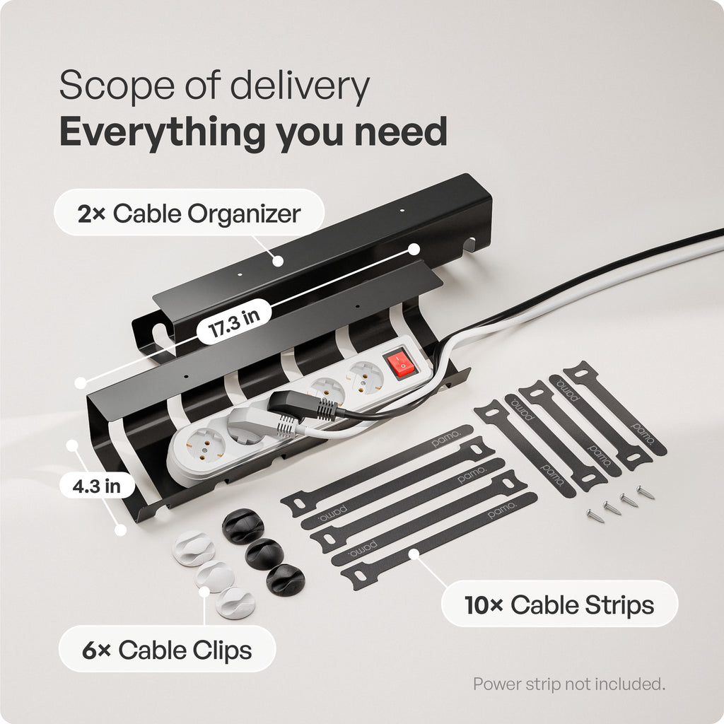 pamo Cable Management Under Desk for Easy mounting Under-Table I Set of 2 - with 10X Cable Ties I Desk Organizer for Office/Home Office Tabl - Image 3