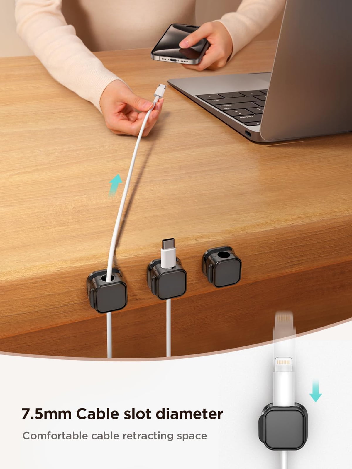 Cord Organizer- Mini Cable Clips, Magnetic Cord Organizer For Home Office, Desk, Telephone, Car, Wall, Desktop, Bedside Table (6pcs) - Image 2