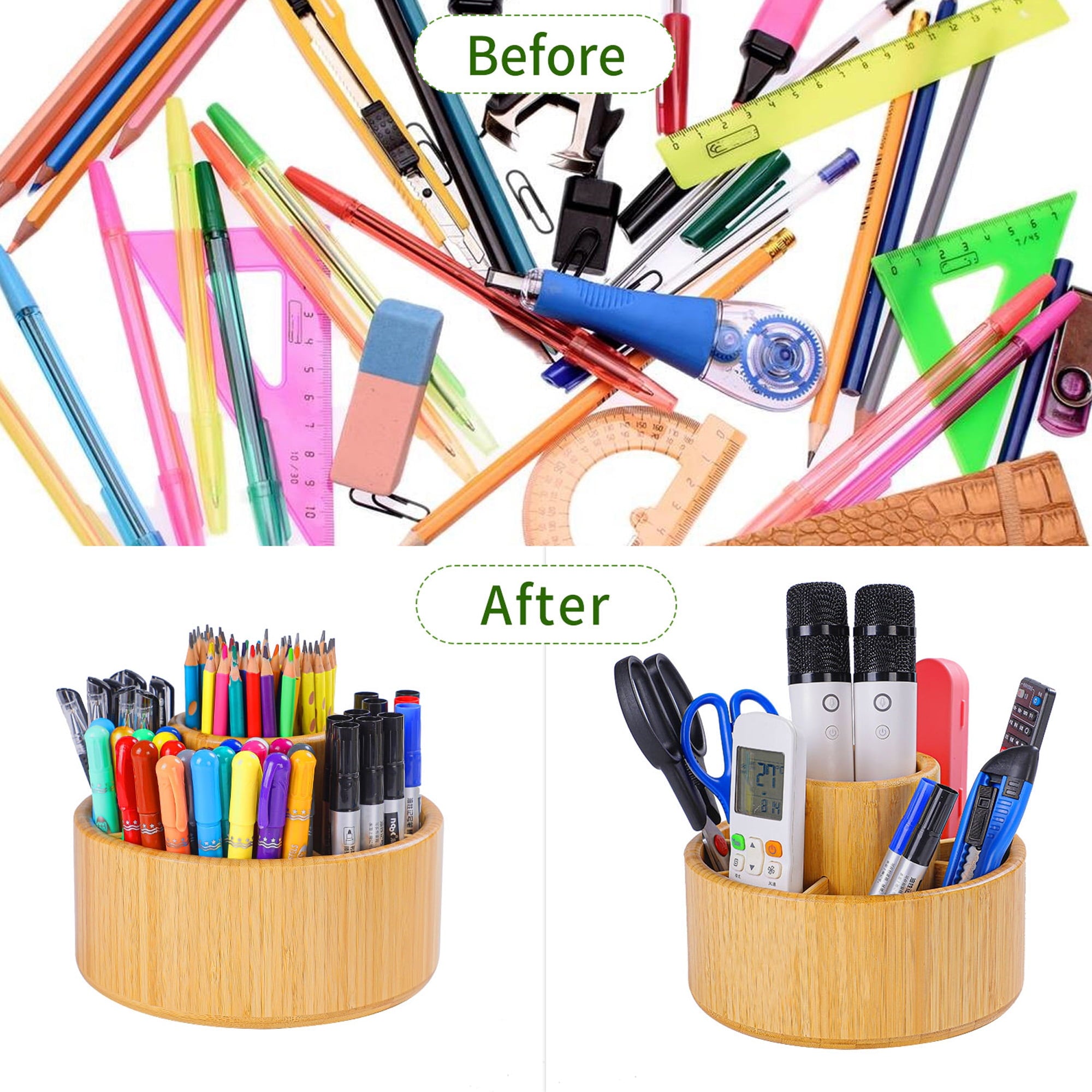 Bamboo Rotating Art Supply Desk Organizer,Pencil Holder Organizer, Desktop Storage Caddy for Pen,Colored Pencil,Crayo... - Image 2