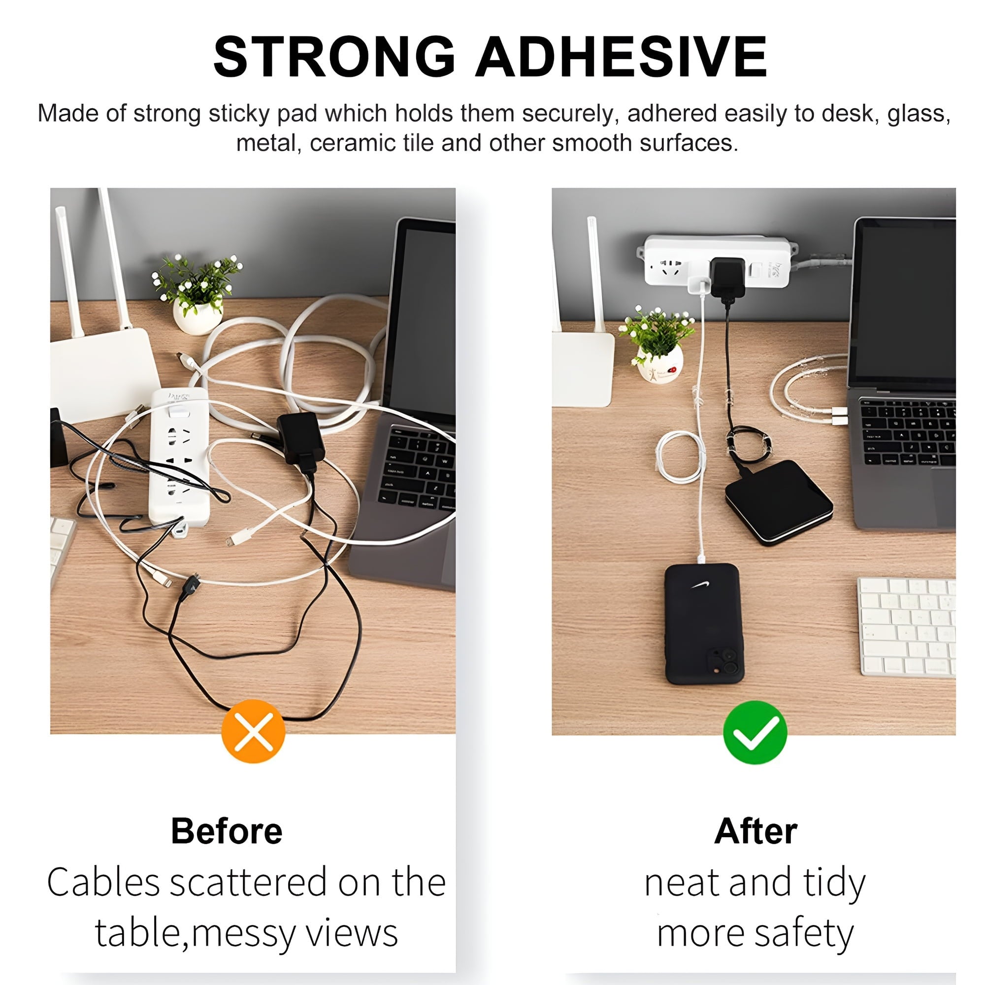 20pcs JacobsParts Clear Plastic Adhesive Cable Cord Wire Organizer Clips Holders for Office, Under Desk, Car, PC, TV, Christmas Lights  (0.2 - Image 5