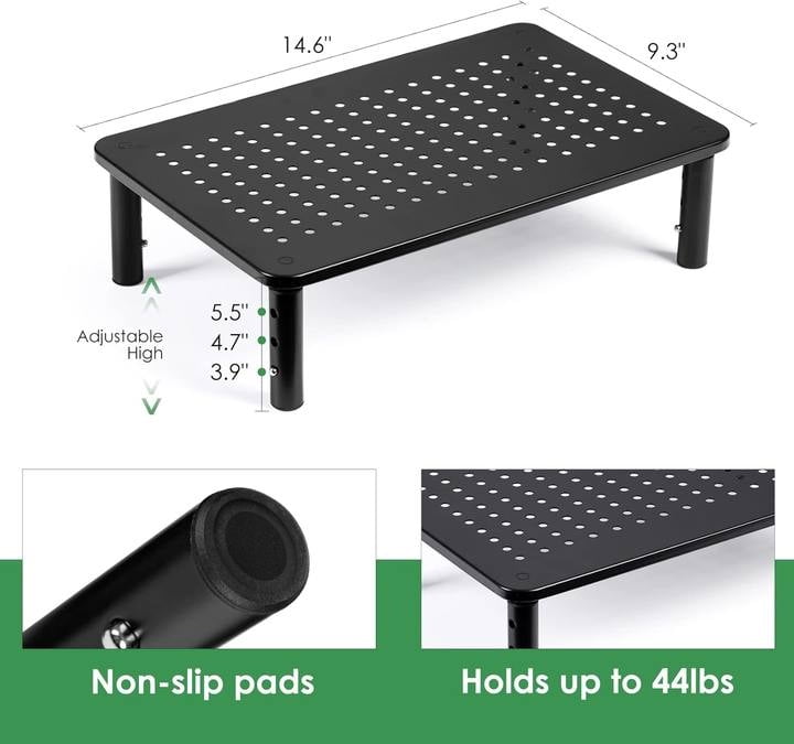 Behome 2 Pack Monitor Stand, Desk Monitor Riser 3 Height Adjustable, Laptop Riser with Airflow Vents, Desktop Stand f... - Image 4
