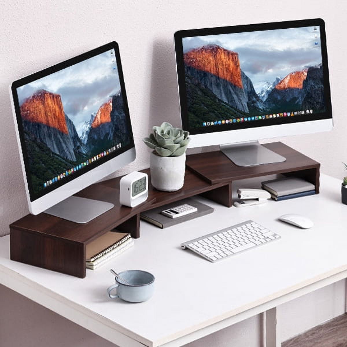 3 Shelf Monitor Stand Riser with Adjustable Length and Angle Brown - Image 2