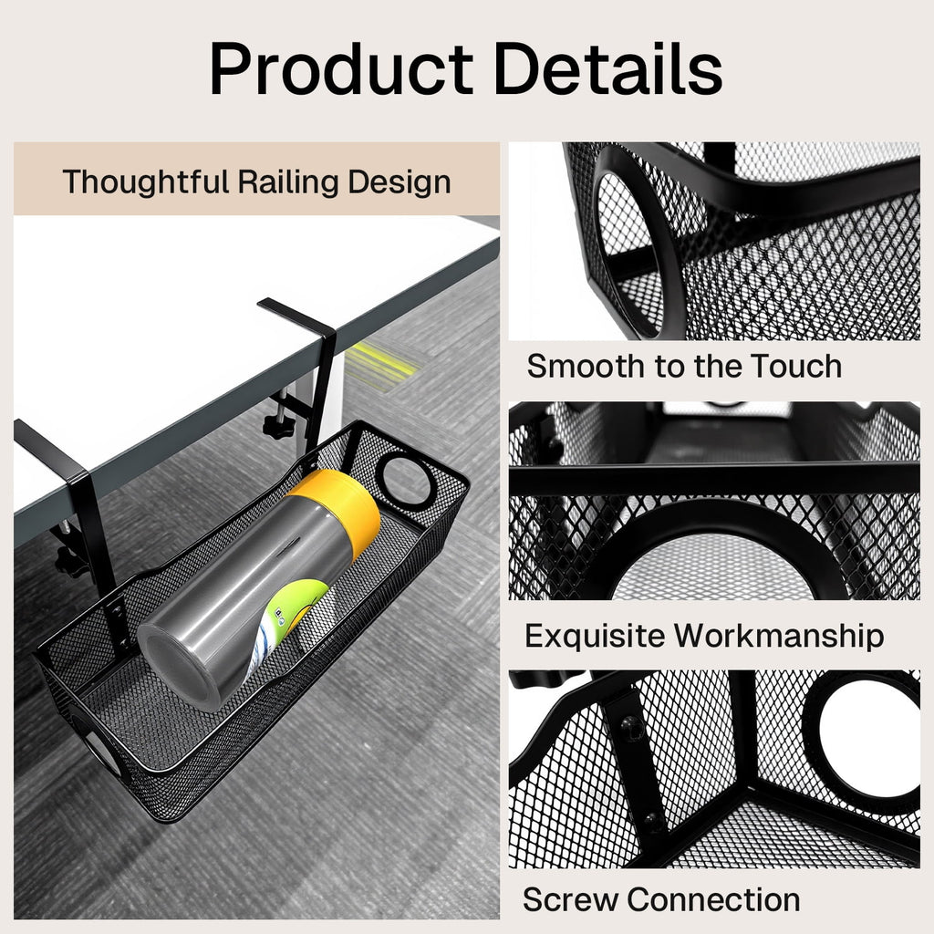 Behome Under Desk Cable Management, Metal Mesh Cord Organizer Under Desk with Clamp Mount, Metal Cable Organizer for Home Office, Black - Image 2