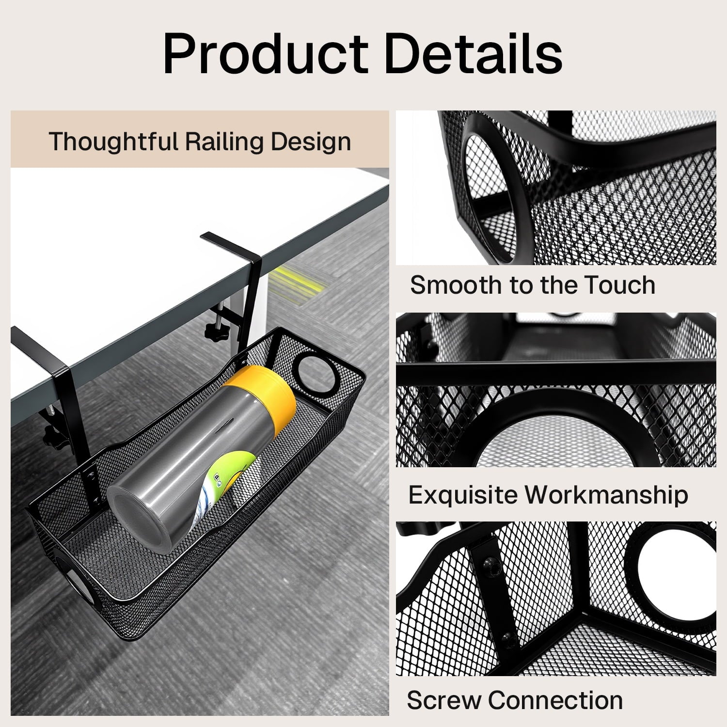 Behome Under Desk Cable Management, Metal Mesh Cord Organizer Under Desk with Clamp Mount, Metal Cable Organizer for Home Office, Black - Image 2