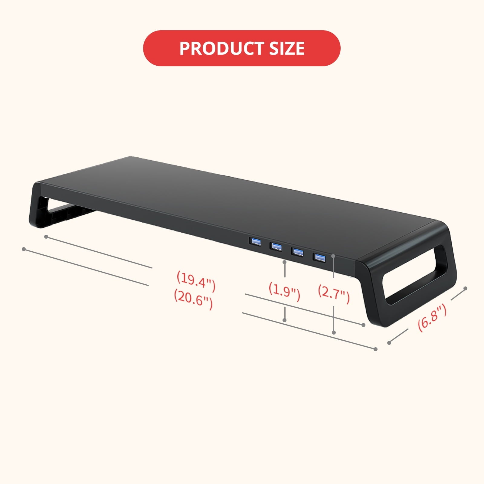 Monitor and Laptop Desk Stand with USB 3.0 HUB, Hold Up to 46 lbs, Black - Image 2