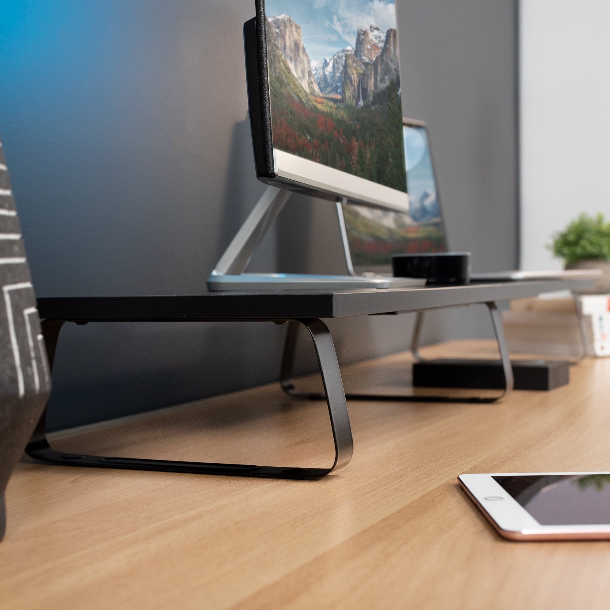 VIVO Black Wood 39" Wide Desktop Stand Ergonomic TV Monitor Riser Desk Organizer - Image 4