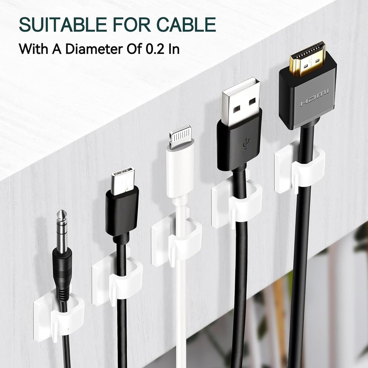 White Wire Clips Adhesive, Self Adhesive Cable Clips, Cord Organizer, Wire Management Flat Ethernet Cable Holder Clam... - Image 4
