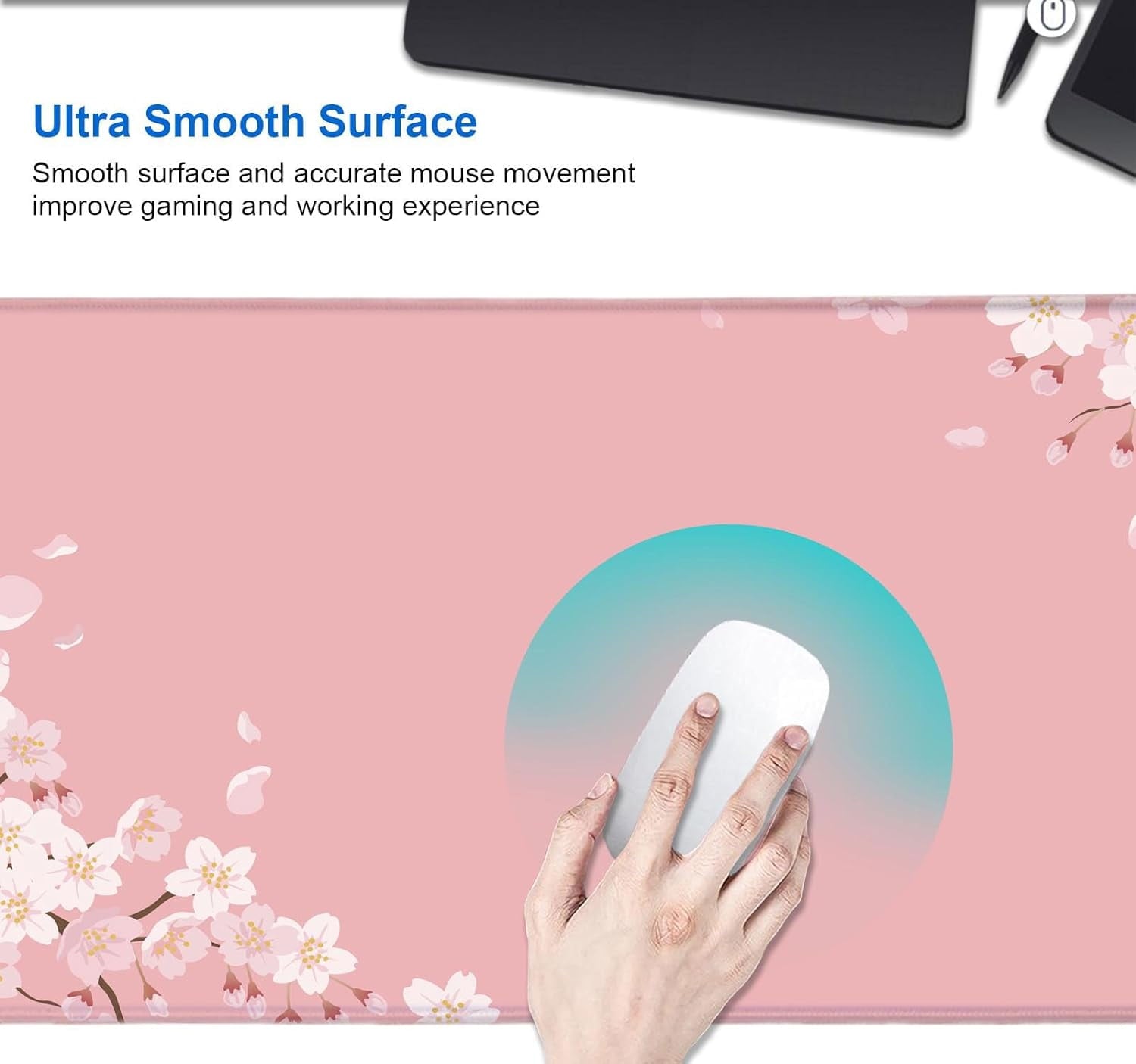 Pink Japanese Desk Mat, Cherry Blossom Large Gaming Mouse Pad, Non-Slip Rubber Base Mousepad Desk Decor for Women, De... - Image 4