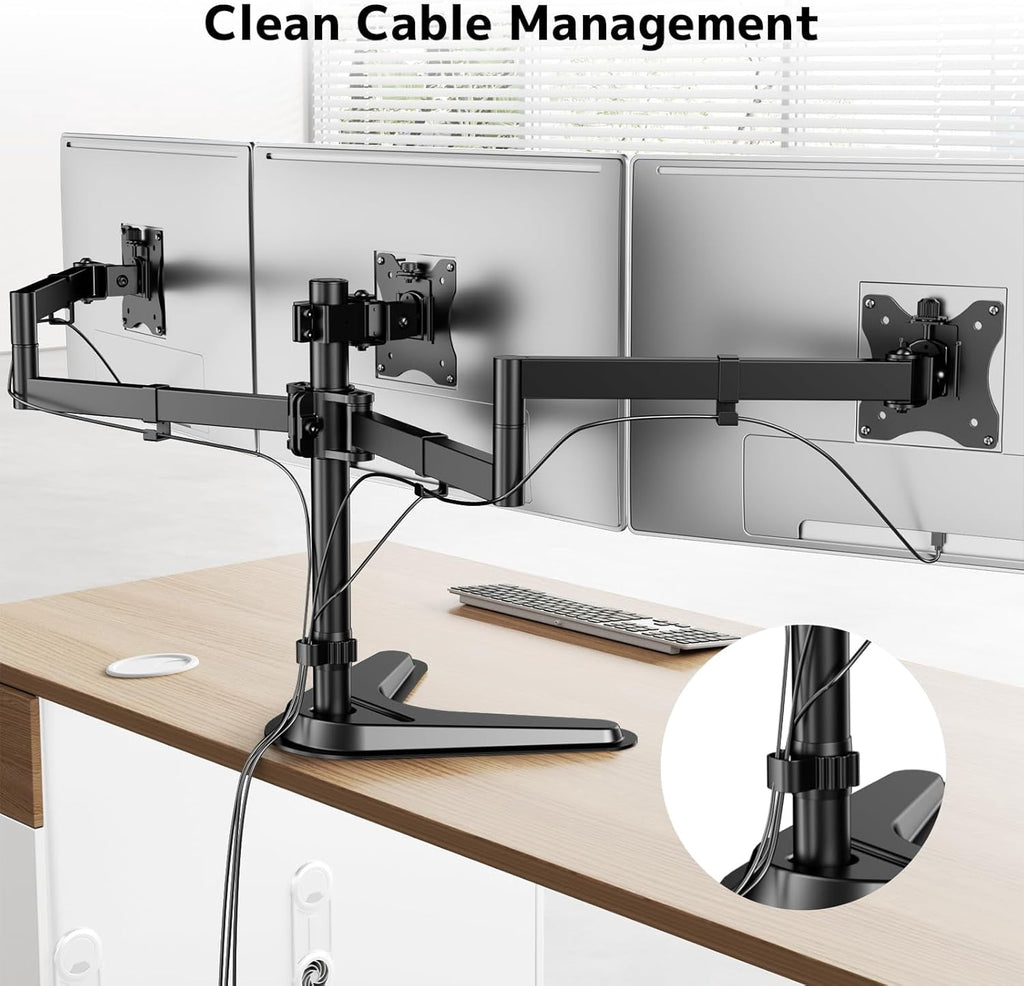 Heavy Duty Fully Adjustable Motion Mount Fits 3 Screens to 27 inch ing Desk with Base and Management 22 lbs Weight Ca... - Image 5