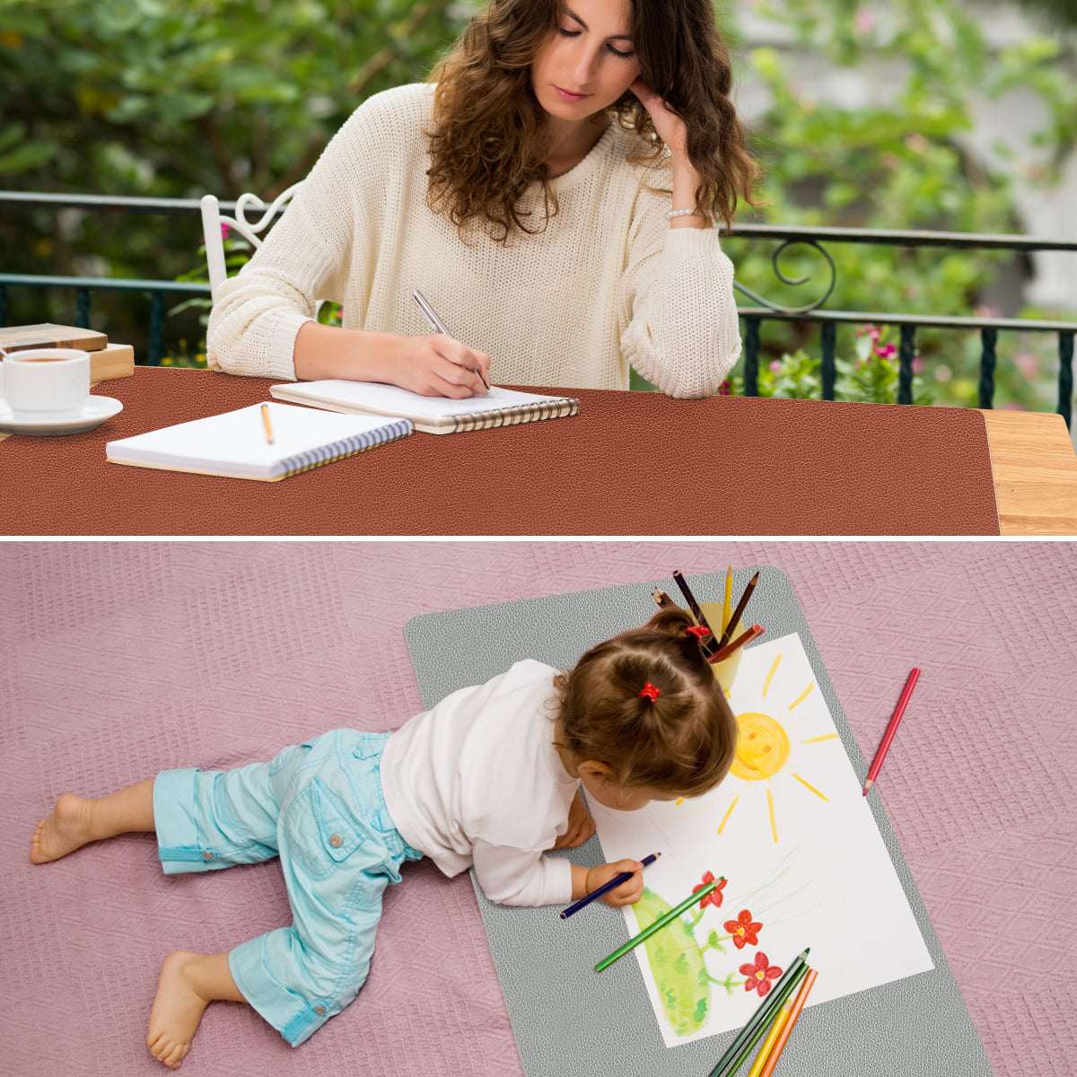 Dual-Sided Desk Pad 23x13in Waterproof PU Leather Desk Mat Mouse Pad Keyboard Mat Large Brown - Image 3