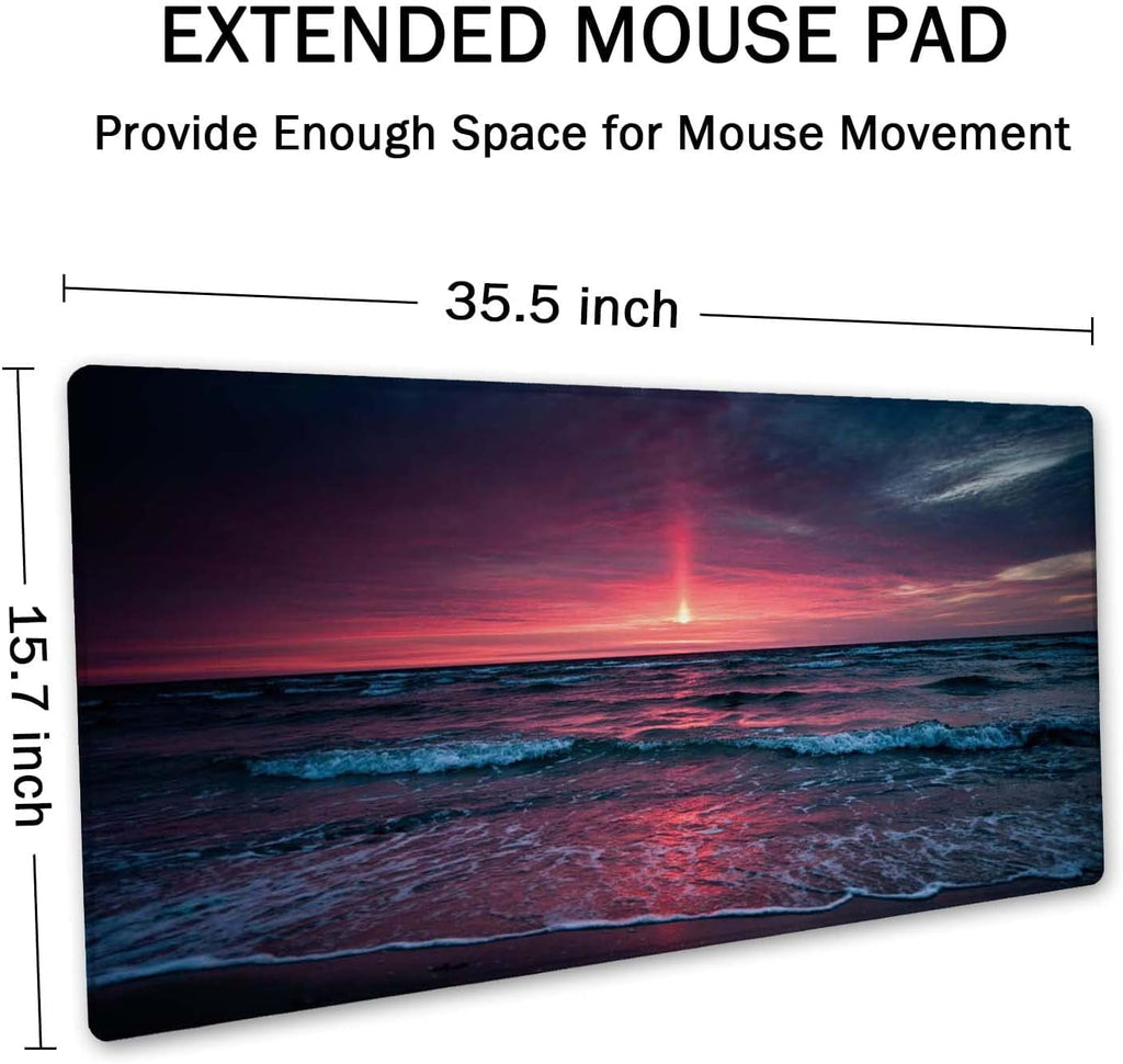 Desk Mat, Extended Gaming Mouse Pad (35.4x15.7 in), Large Non-Slip Rubber Base Mousepad with Stitched Edges, Waterproof Keyboard Mouse Mat D - Image 2