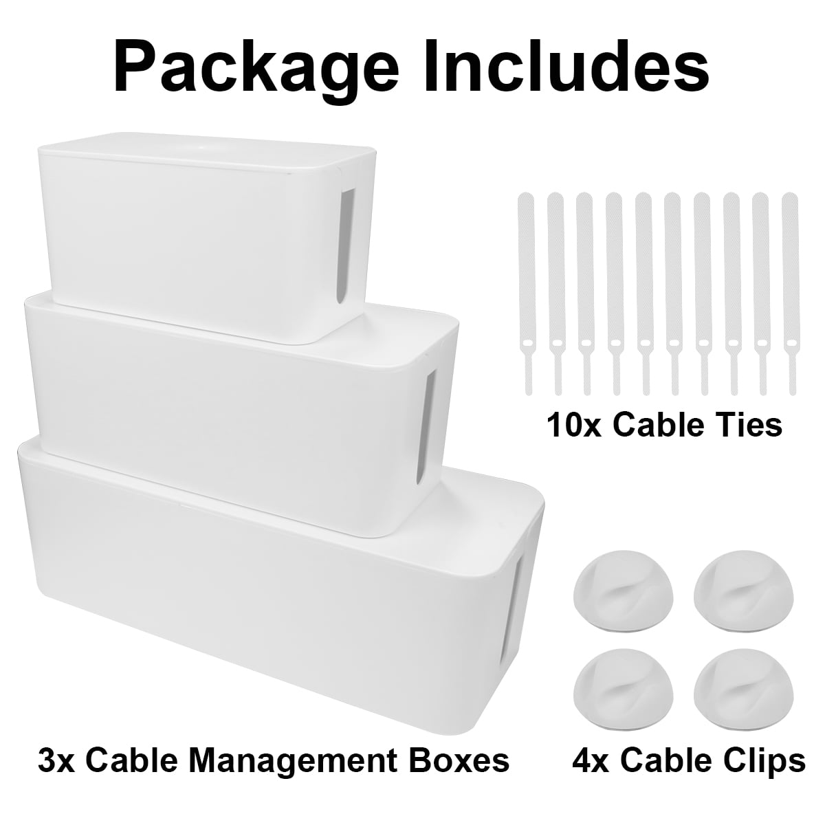Cable Management Box Set Organizer 3 Size to Hide Wires Power Strips Electrical Cord - White - Image 5