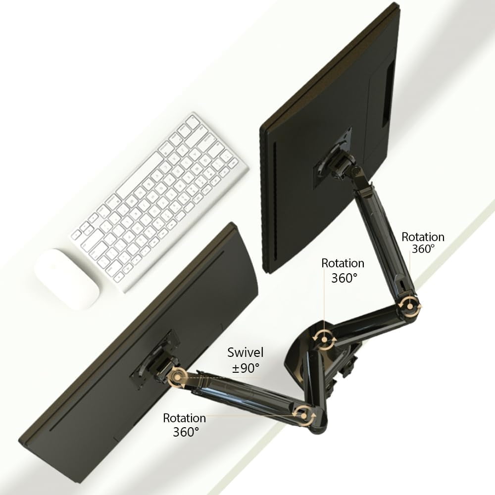 Dual Monitor Wall Mount for 13-32 inch Computer Screens, Gas Spring Monitor Stand Arm for 2 Monitor, Each Arm Holds Max 22 lbs, Full Motion - Image 6