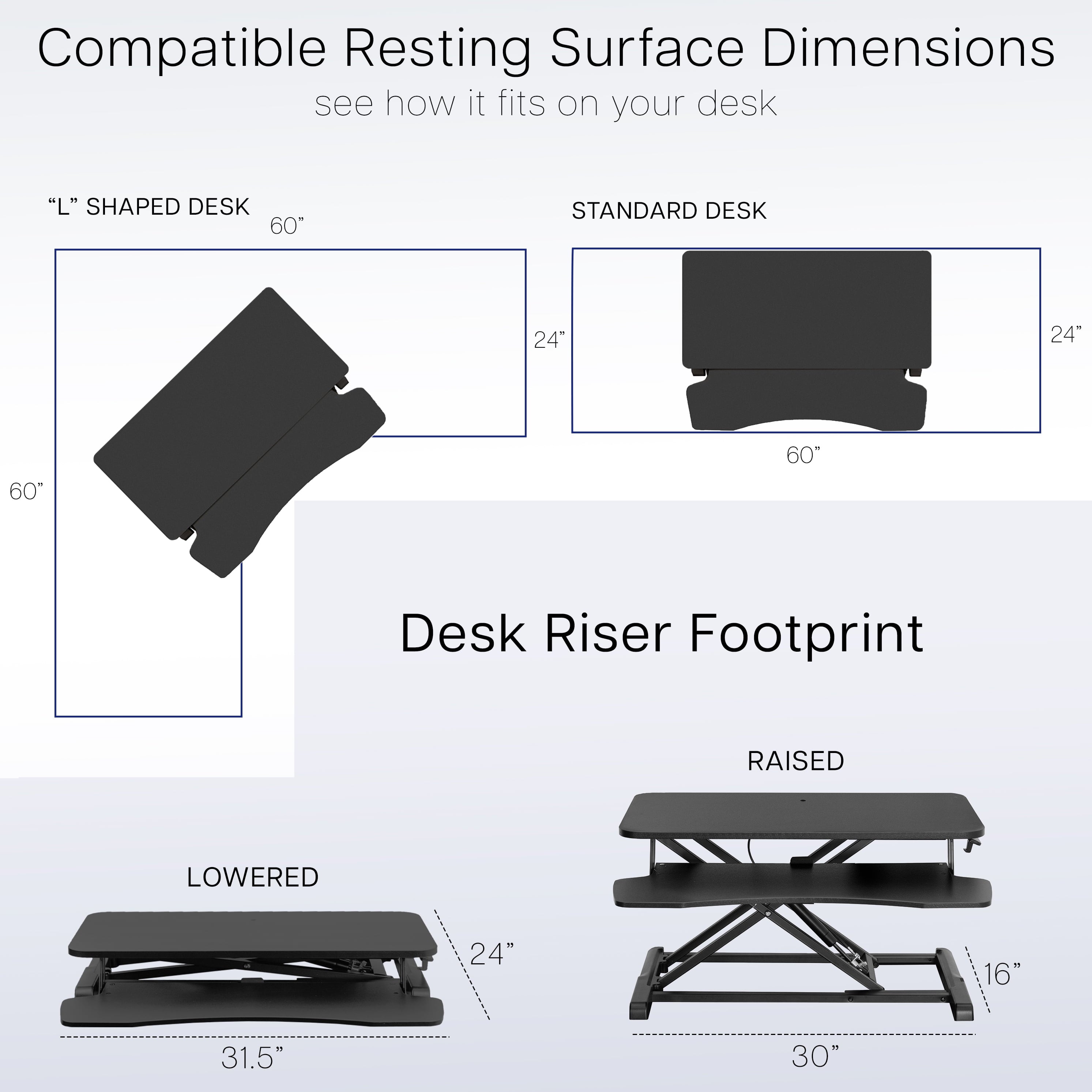 Black Height Adjustable Standing Desk Monitor Riser 32" Sit Stand Tabletop - Image 6