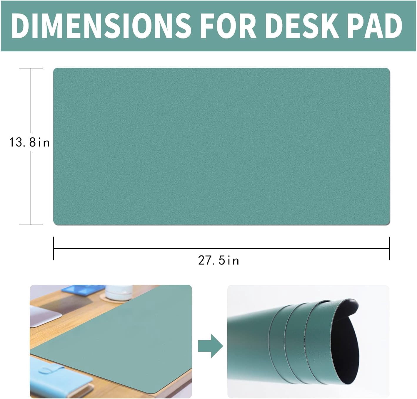 MAKUANG PVC Material Writable and Erasable Desk Mat, 27.5" x 13.8" Waterproof Large Desktop Mouse Pad, Lake Green - Image 2