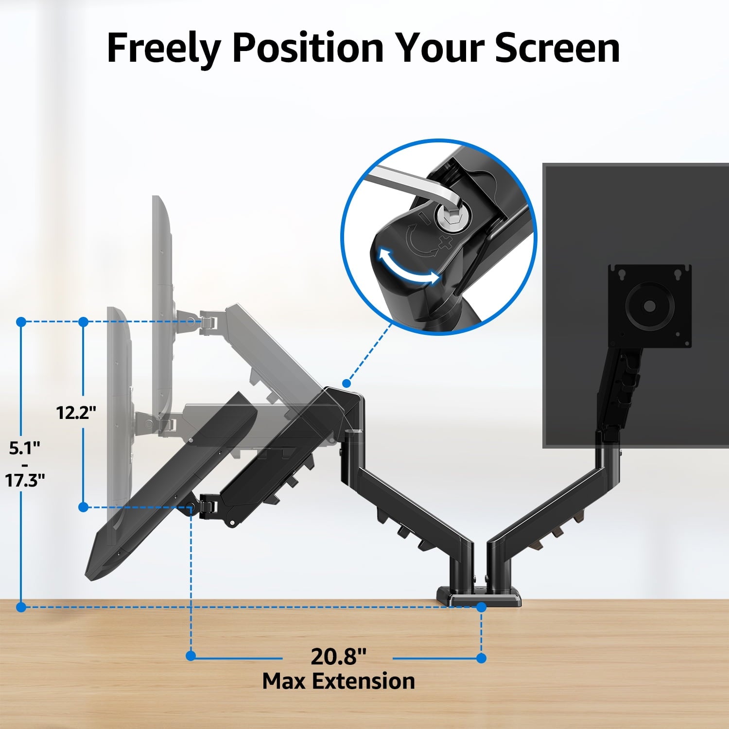 Dual Monitor Mount Stand for 13-32 inch, Gas Spring Monitor Arm for 2 Monitor, Dual Monitor Desk Mount with Tilt, Swi... - Image 6