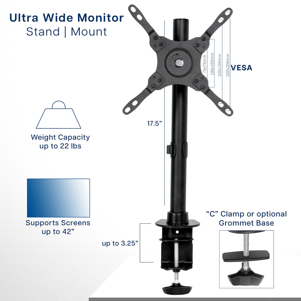 Black TV & Ultra Wide Screen Monitor Desk Mount Stand for Screens up to 42" - Image 3