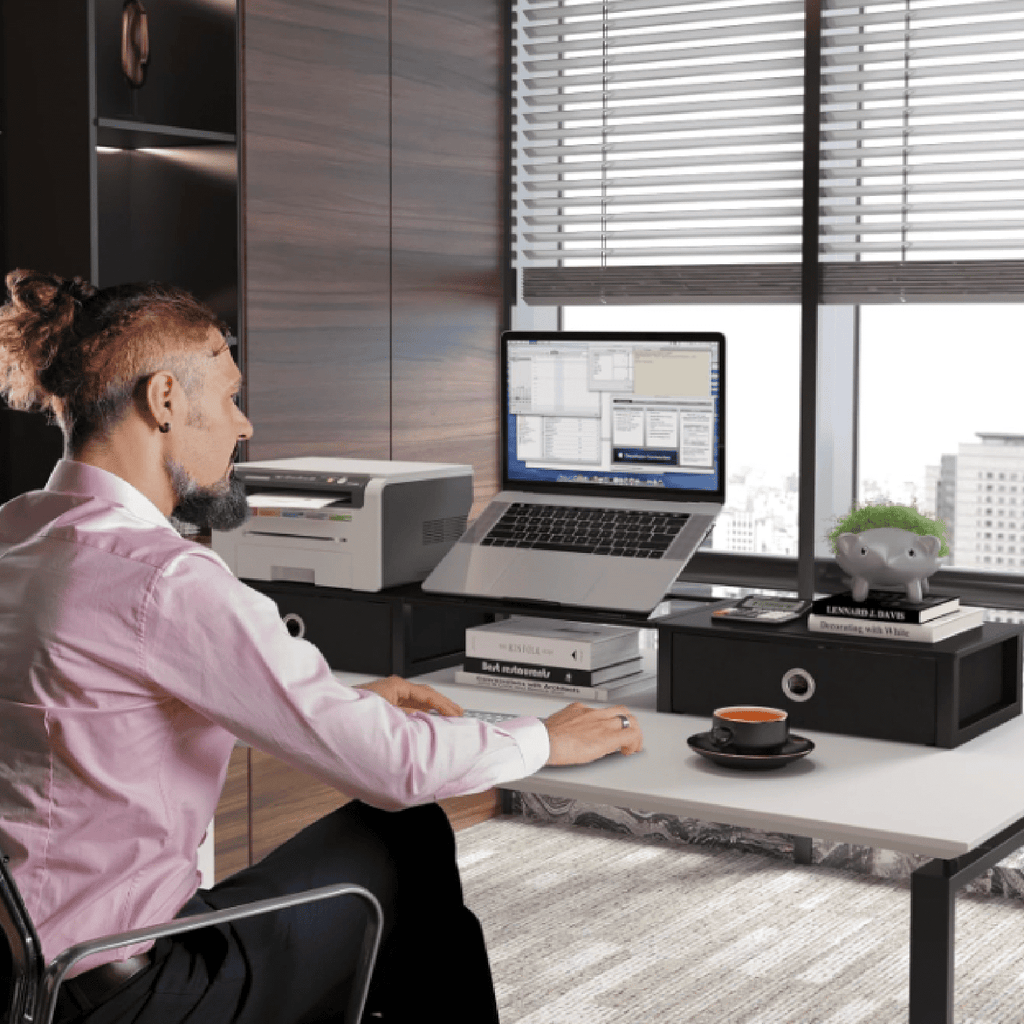 with Adjustable Laptop , Steel Frame Dual with Two Drawers for 2 s, Desktop Oraganizer for Computer,Laptop,Screen - Image 3