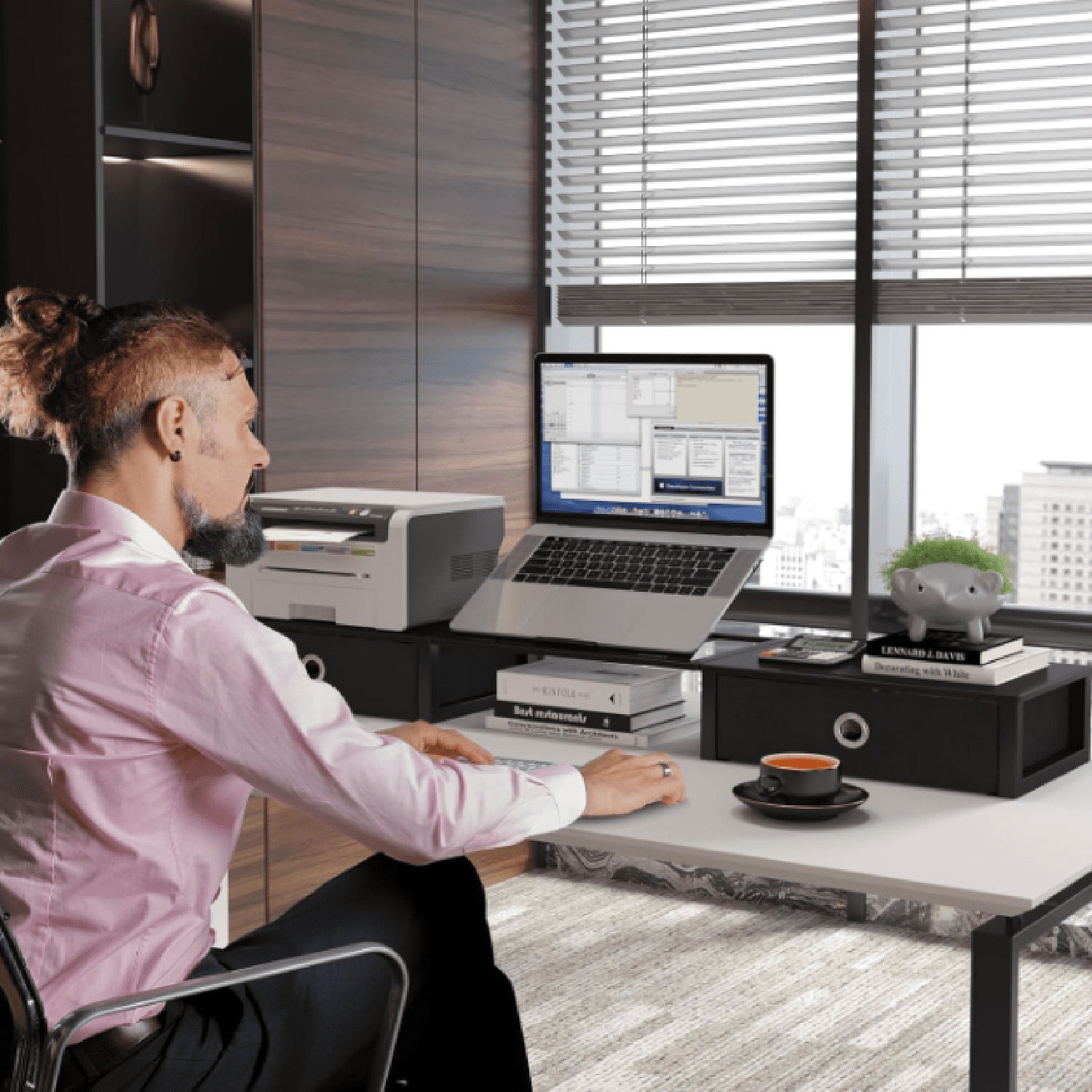 with Adjustable Laptop , Steel Frame Dual with Two Drawers for 2 s, Desktop Oraganizer for Computer,Laptop,Screen - Image 3