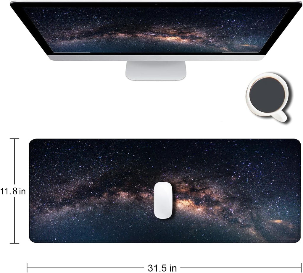 Large Gaming Mouse Pad with Stitched Edges, Galaxy Desk Mat, Extended XL Keyboard Pad, Non-Slip Rubber Base Desk Pad ... - Image 2