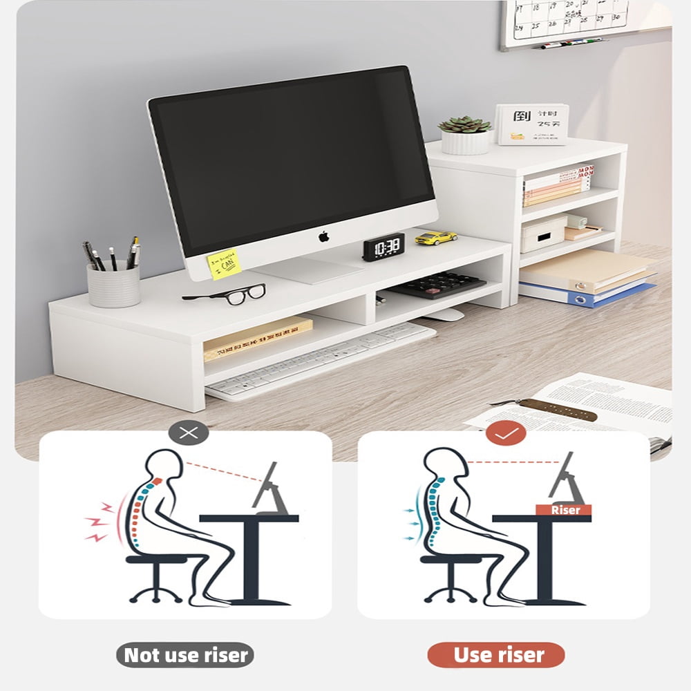 Monitor Stand Riser for Desk, 16.5 inch Computer Stand Desk Shelf, White 2-Tier - Image 6