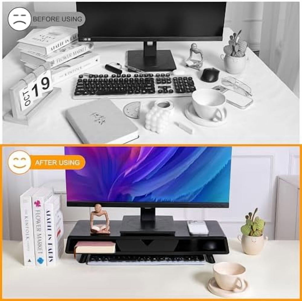 Monitor Stand with Drawer, Exquisite Computer Monitor Stand for Desk, Ergonomic Wood Monitor Stand Riser for Computer... - Image 2