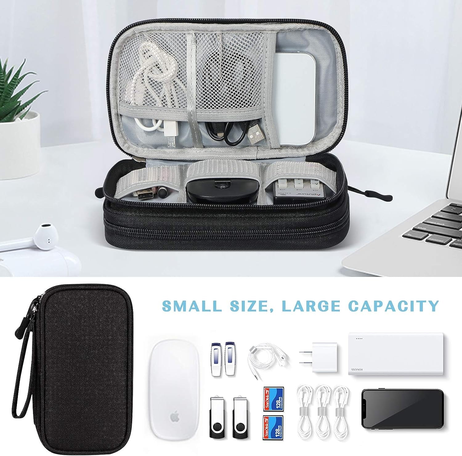 Black Travel Cable Organizer Bag Electronic Organizer Pouch Bag Electronic for Cable, Cord, Charger Accessories Doubl... - Image 4