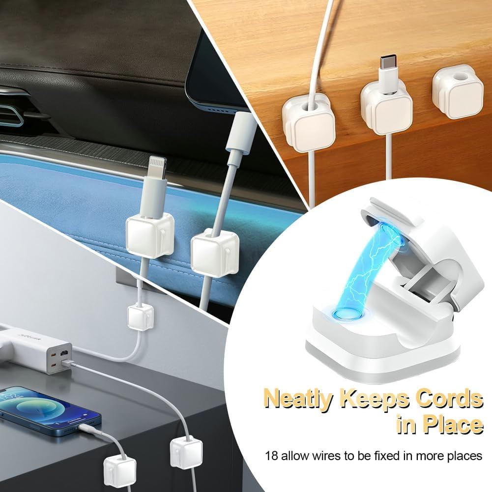 18 Pack Cord Organizer Holder,Magnetic Cable Clips Management,Easy Strong Adhesive Phone USB Charger Cord,Hide Or Org... - Image 5