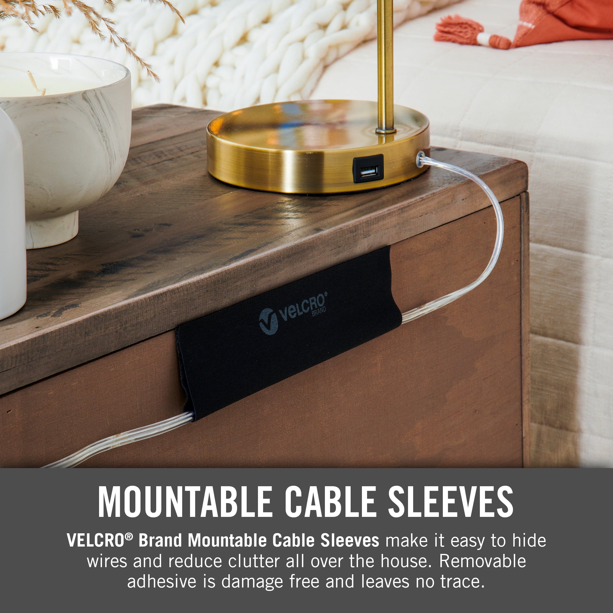 VELCRO Brand Cable Sleeve | Cord Management Mounts on Walls, Desk or Entertainment Center | Removable Adhesive is Damage Free | 8in Black, 2 - Image 3