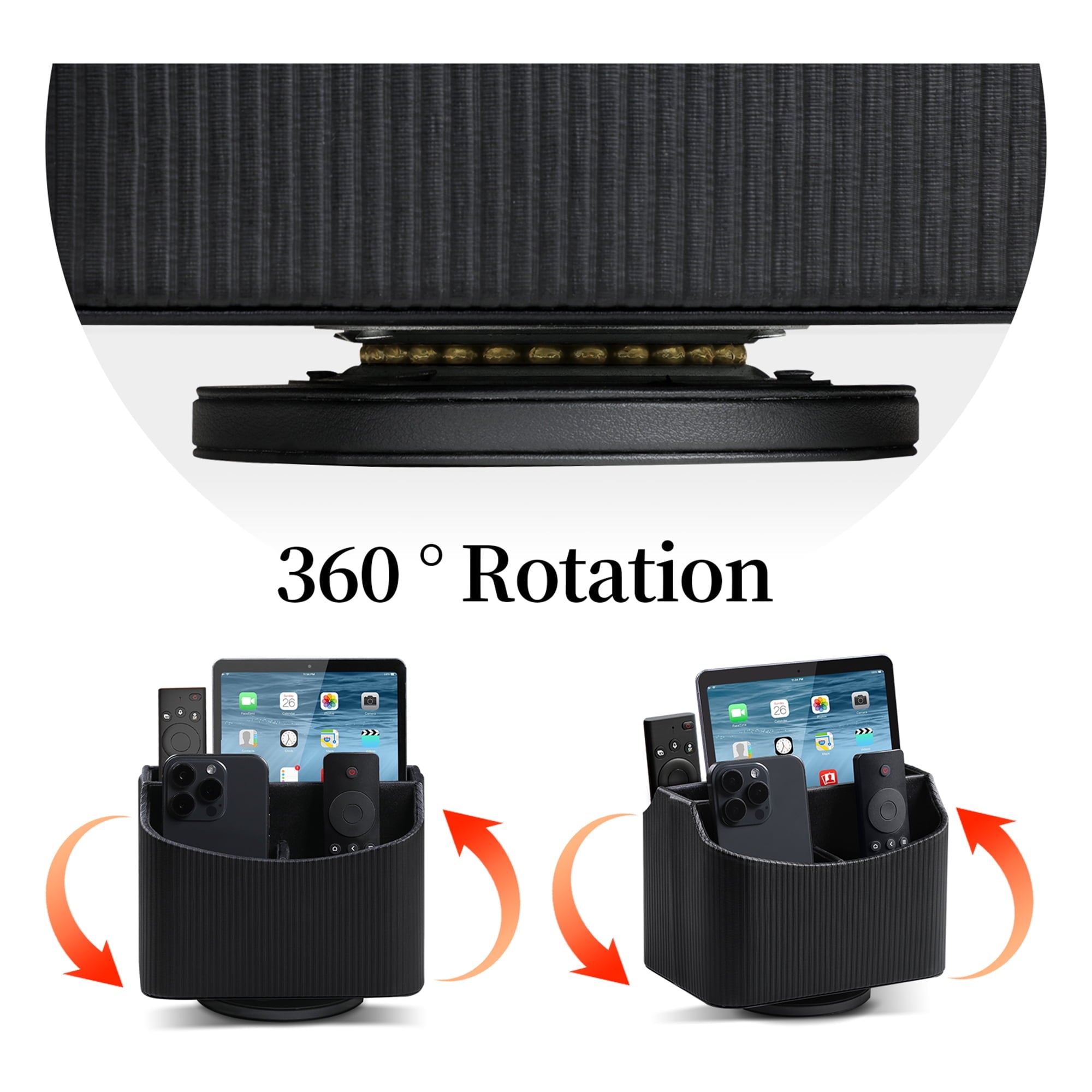 PU Leather Remote Control Holder, 360 Degree Rotating Desk Organizer Storage Table Remote Caddy, Spinning Bedside Org... - Image 2