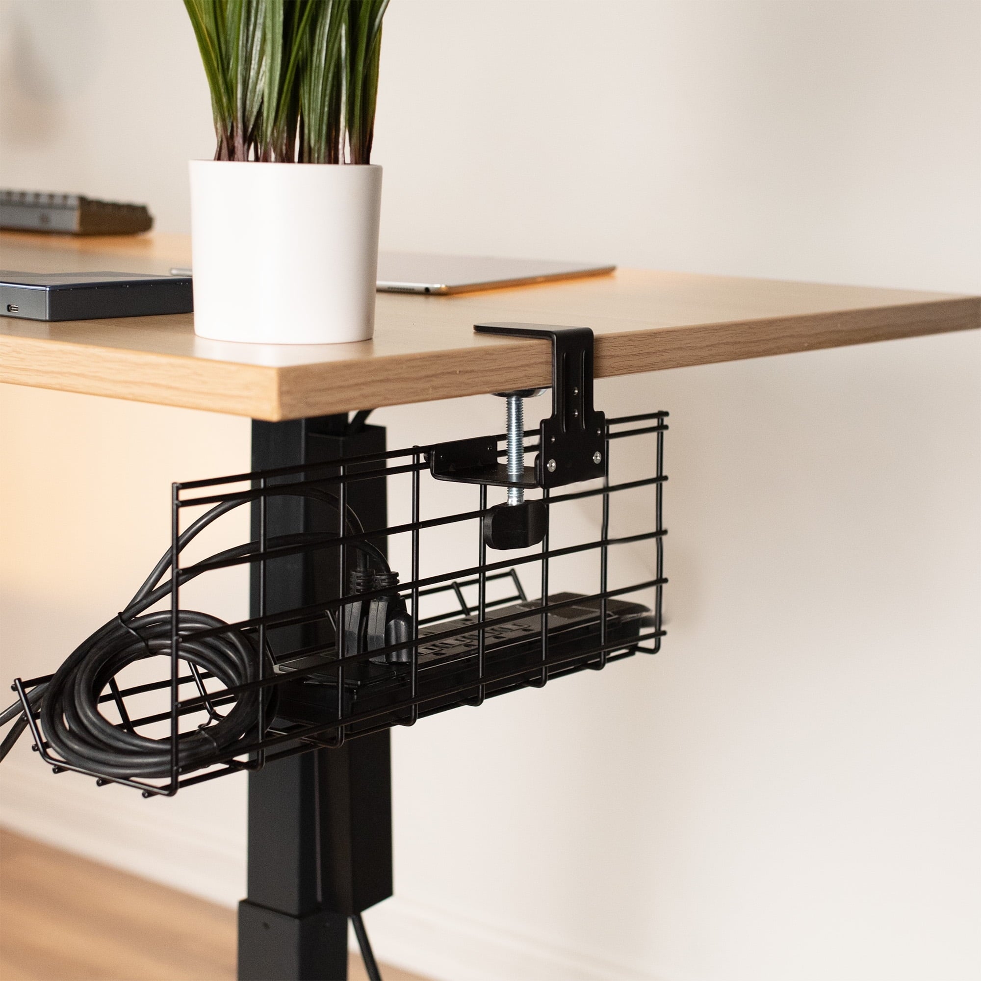Black Clamp-on Dual Under Desk Cable Management Tray Organizers (2 Pack) - Image 2