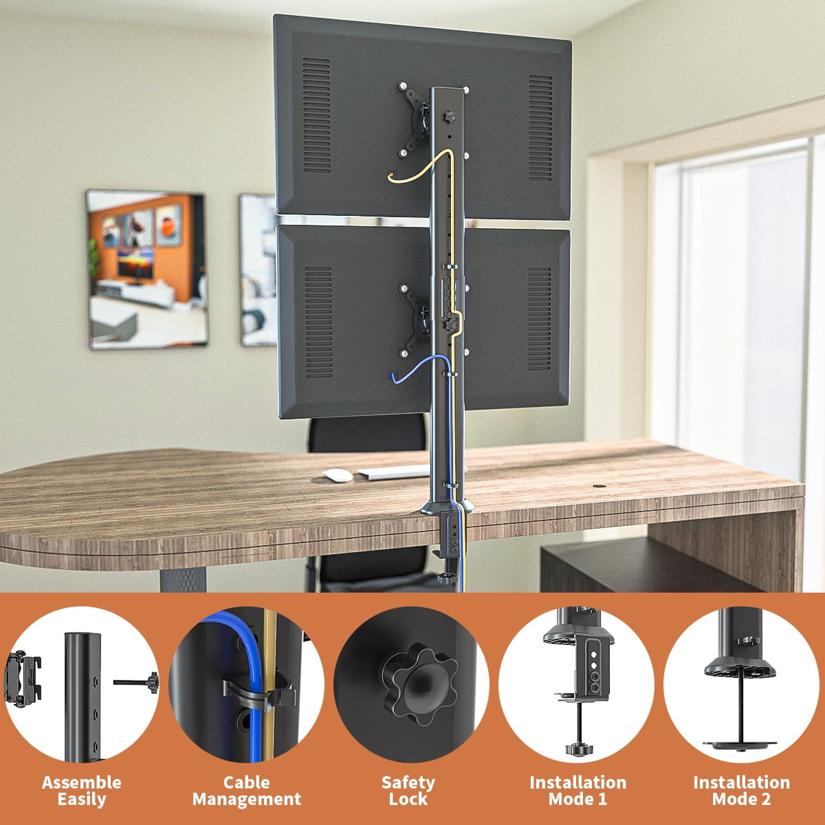 Single Tall Desk Monitor Arm Mount Stand Fit for 13 inch to 34 inch Flat Curved Computer Screen with Swivel, Height A... - Image 6